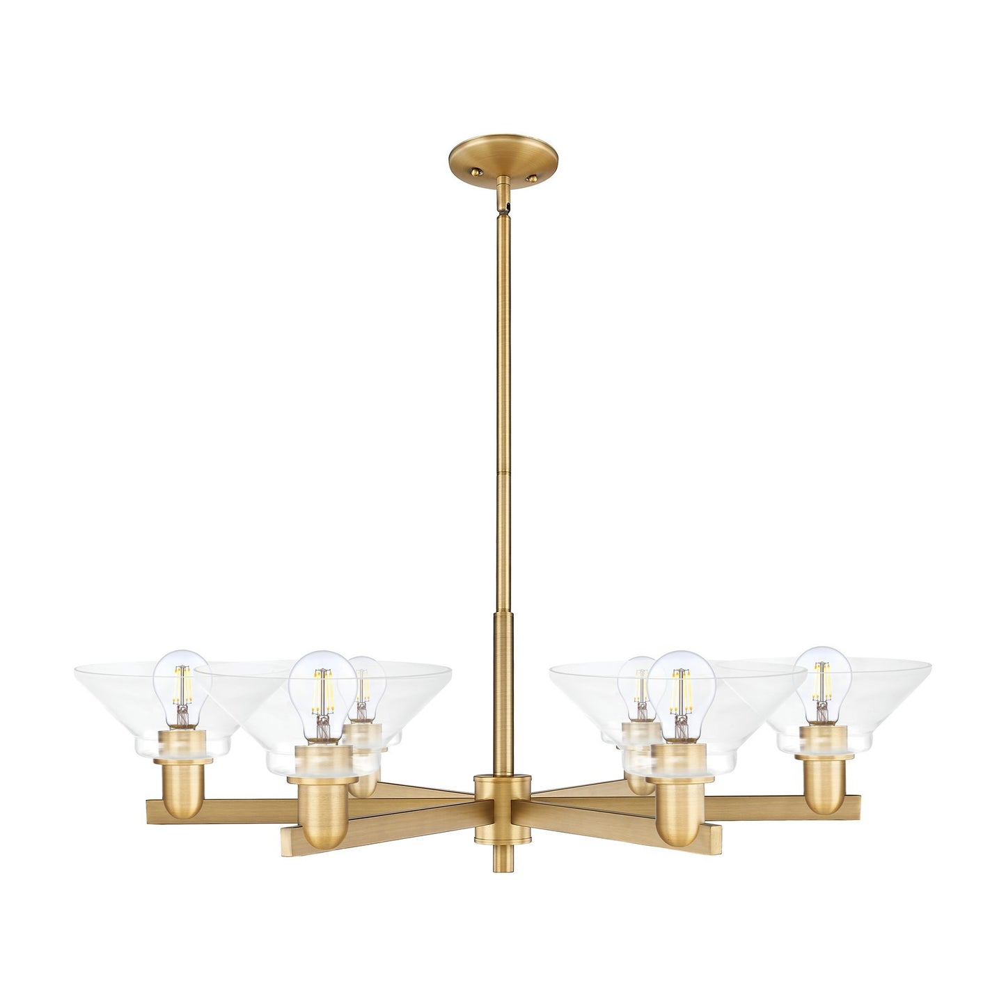 Innovations Orwell 38in 6-Light Chandelier | Industrial Brushed Brass and Clear Glass | Dining Room & Living Room | Model 716-6CR-BB-G132