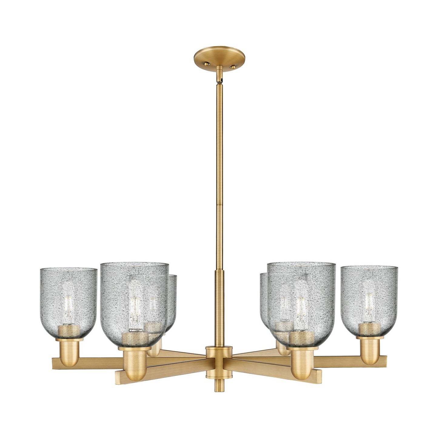 Innovations Caledonia 35in 6-Light Chandelier | Industrial Brushed Brass and Charcoal Glass | Kitchen Island & Dining Room | Model 716-6CR-BB-G257