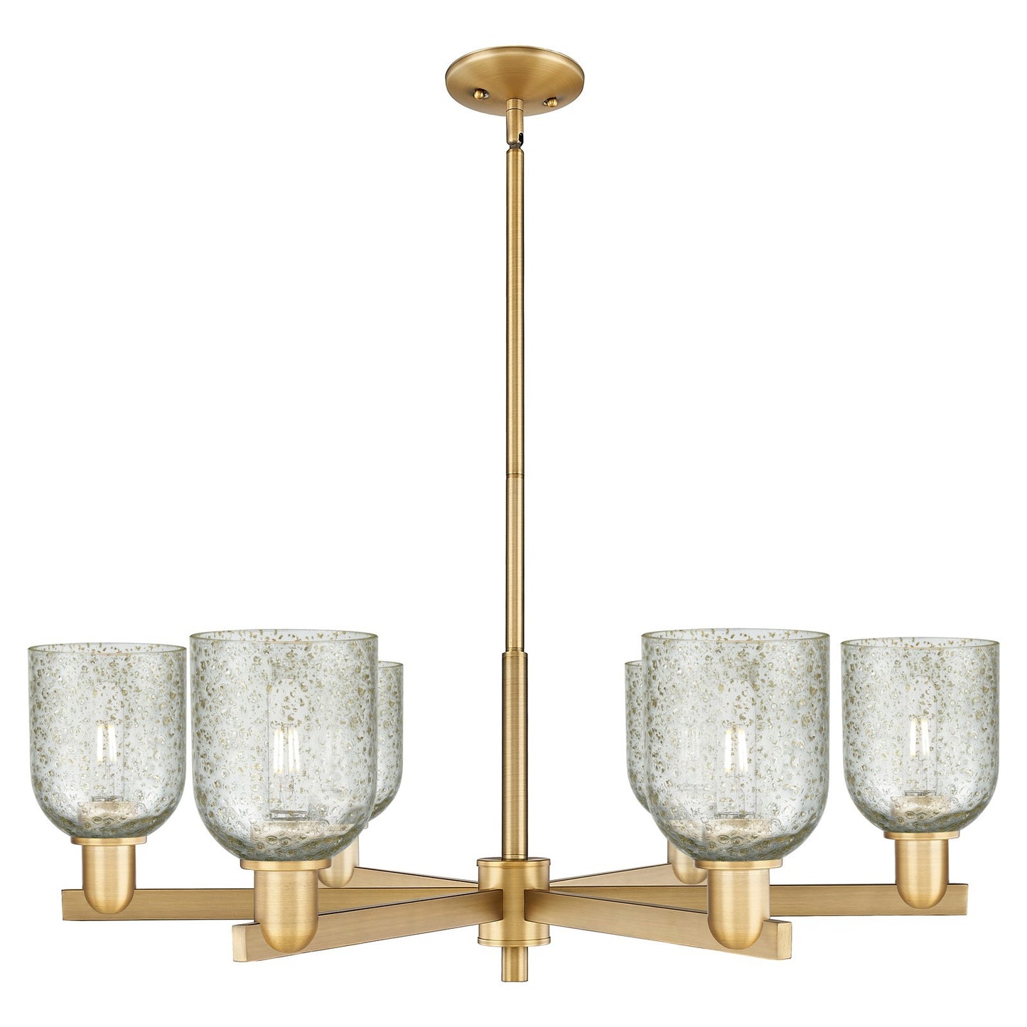 Innovations Caledonia 35in 6-Light Chandelier | Industrial Brushed Brass and Mica Glass | Dining Room & Living Room | Model 716-6CR-BB-G259