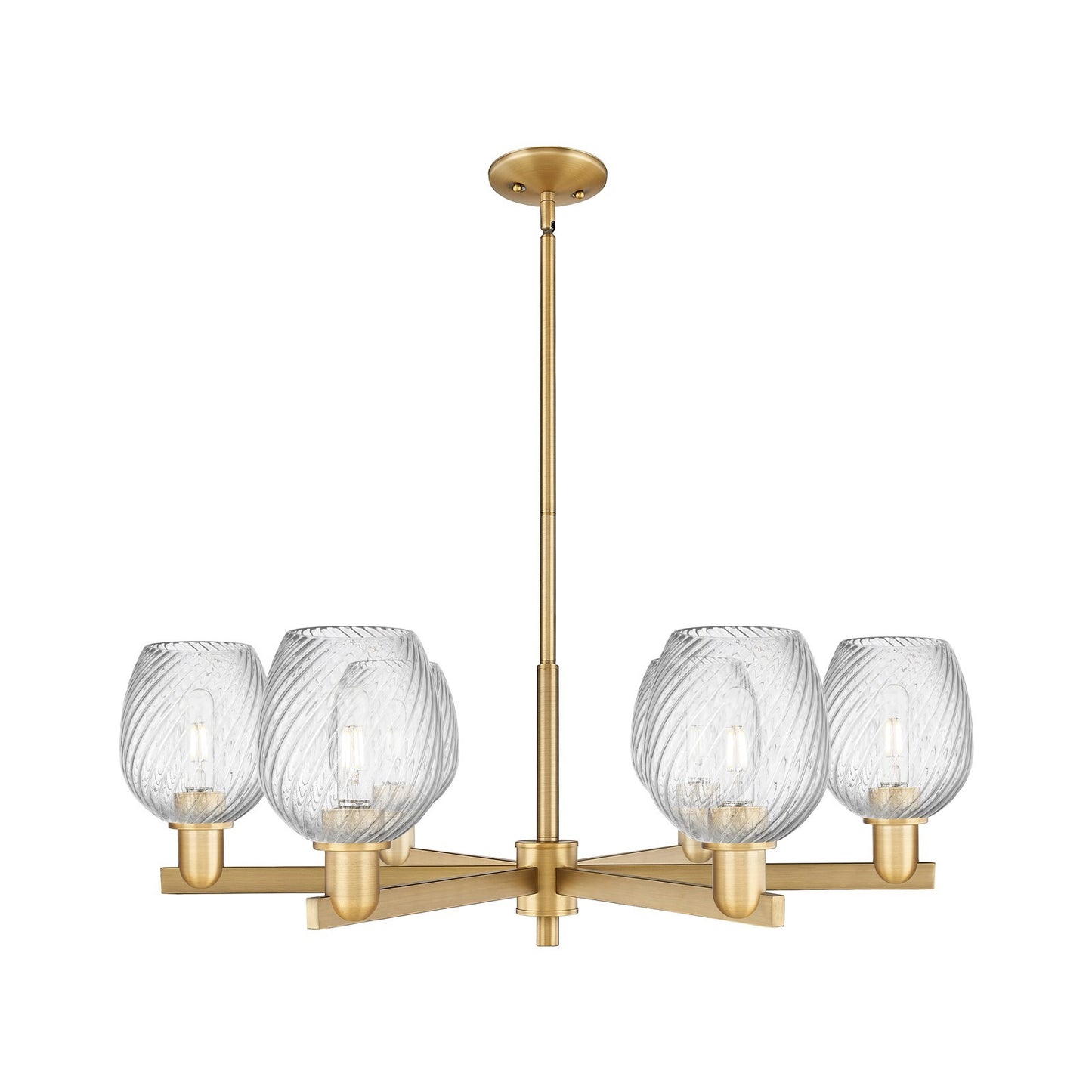 Innovations Salina 36in 6-Light Chandelier | Industrial Brushed Brass and Clear Spiral Fluted Glass | Dining Room & Living Room | Model 716-6CR-BB-G292