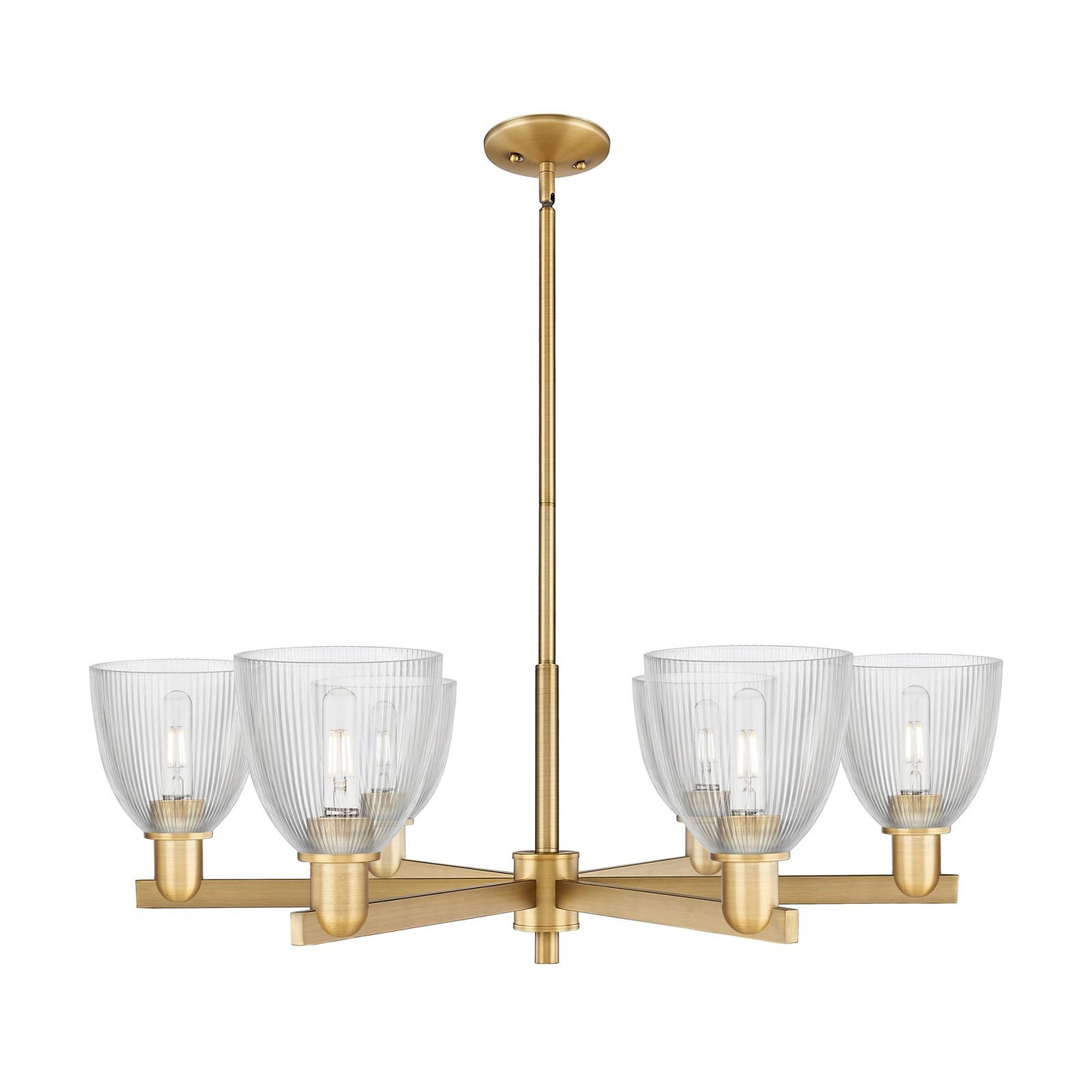 Innovations Castile 36in 6-Light Chandelier | Industrial Brushed Brass and Clear Glass | Damp Rated Dining Room & Living Room | Model 716-6CR-BB-G382