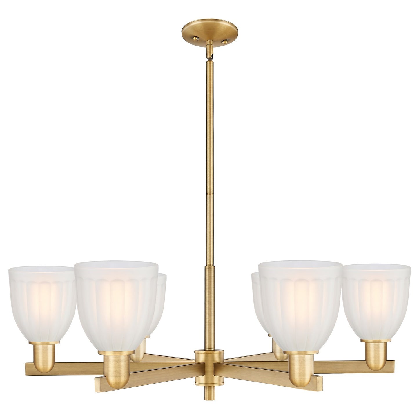 Innovations Brookfield 36in 6-Light Chandelier | Industrial Brushed Brass Steel and White Frosted Ribbed Glass | Kitchen Island & | Model 716-6CR-BB-G441