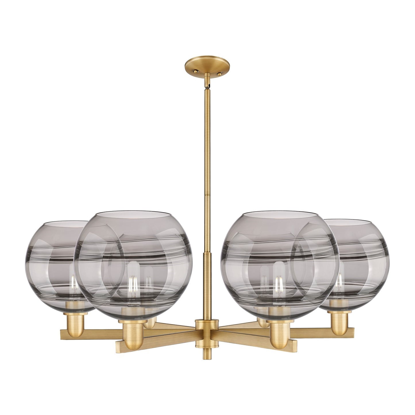 Innovations Rochester 40in 6-Light Chandelier | Industrial Brushed Brass and Light Smoke Glass | Kitchen Island & Dining Room | Model 716-6CR-BB-G556-10SM