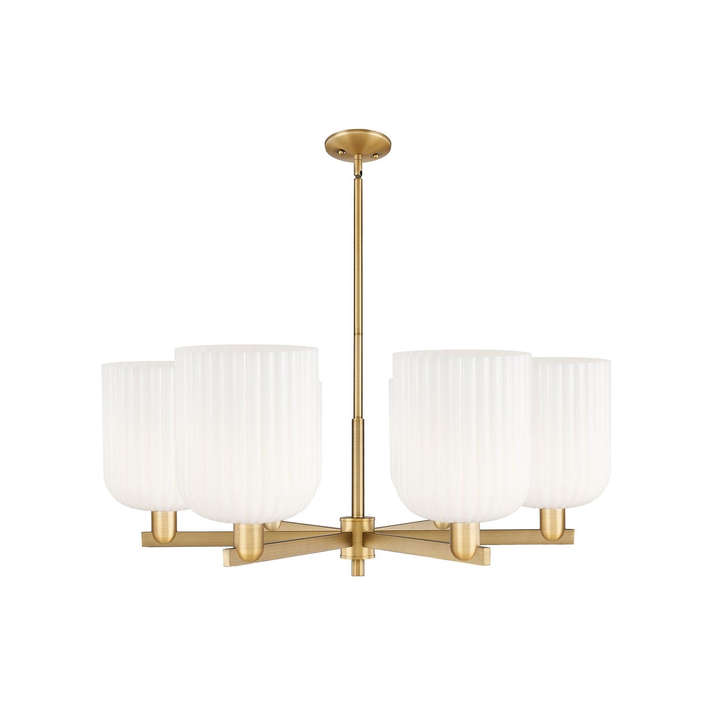 Innovations Bridal Veil 38in 6-Light Chandelier | Industrial Brushed Brass and Gloss White Ribbed Glass | Dining Room & | Model 716-6CR-BB-G559-8GWH