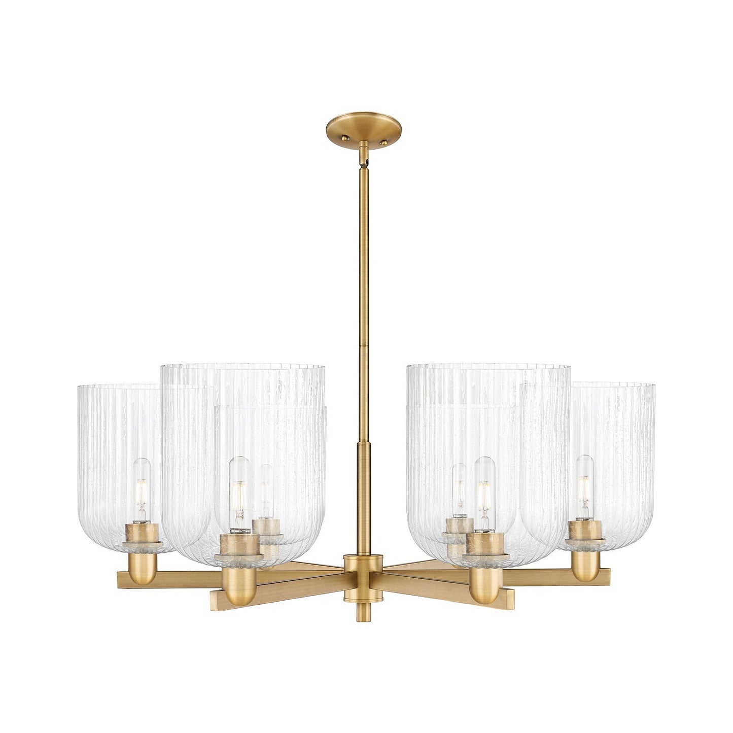 Innovations Bridal Veil 38in 6-Light Chandelier | Industrial Brushed Brass and Seedy Glass | Dining Room & Living Room | Model 716-6CR-BB-G559-8SDY