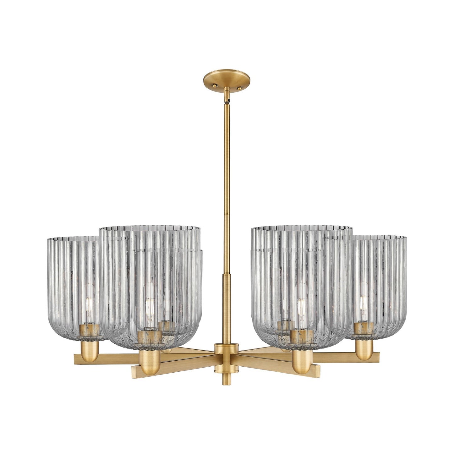 Innovations Bridal Veil 38in 6-Light Chandelier | Industrial Brushed Brass Steel and Light Smoke Ribbed Glass | Dining Room & | Model 716-6CR-BB-G559-8SM