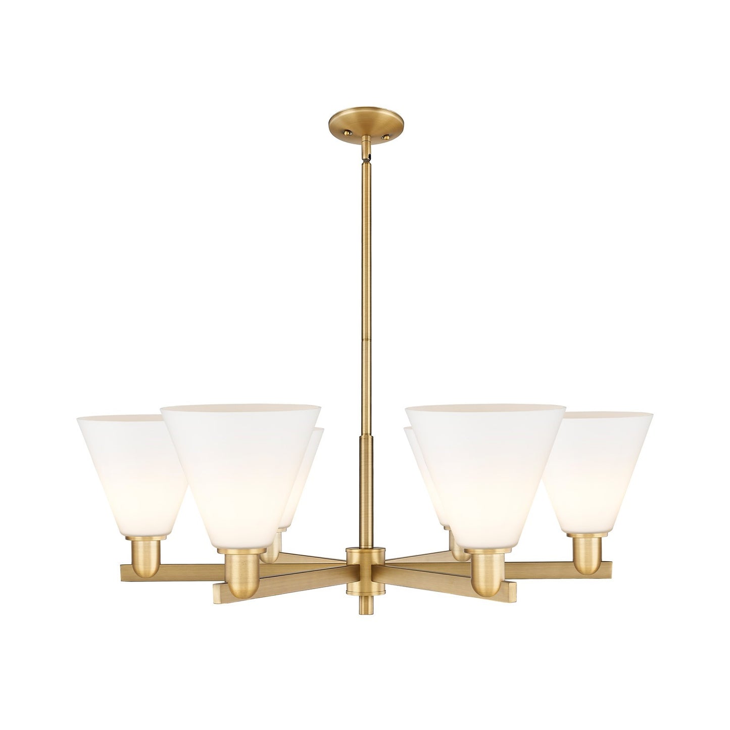 Innovations Berkshire Glass 38in 6-Light Chandelier | Industrial Brushed Brass Steel and Matte White Glass | Kitchen Island & | Model 716-6CR-BB-GBC-81
