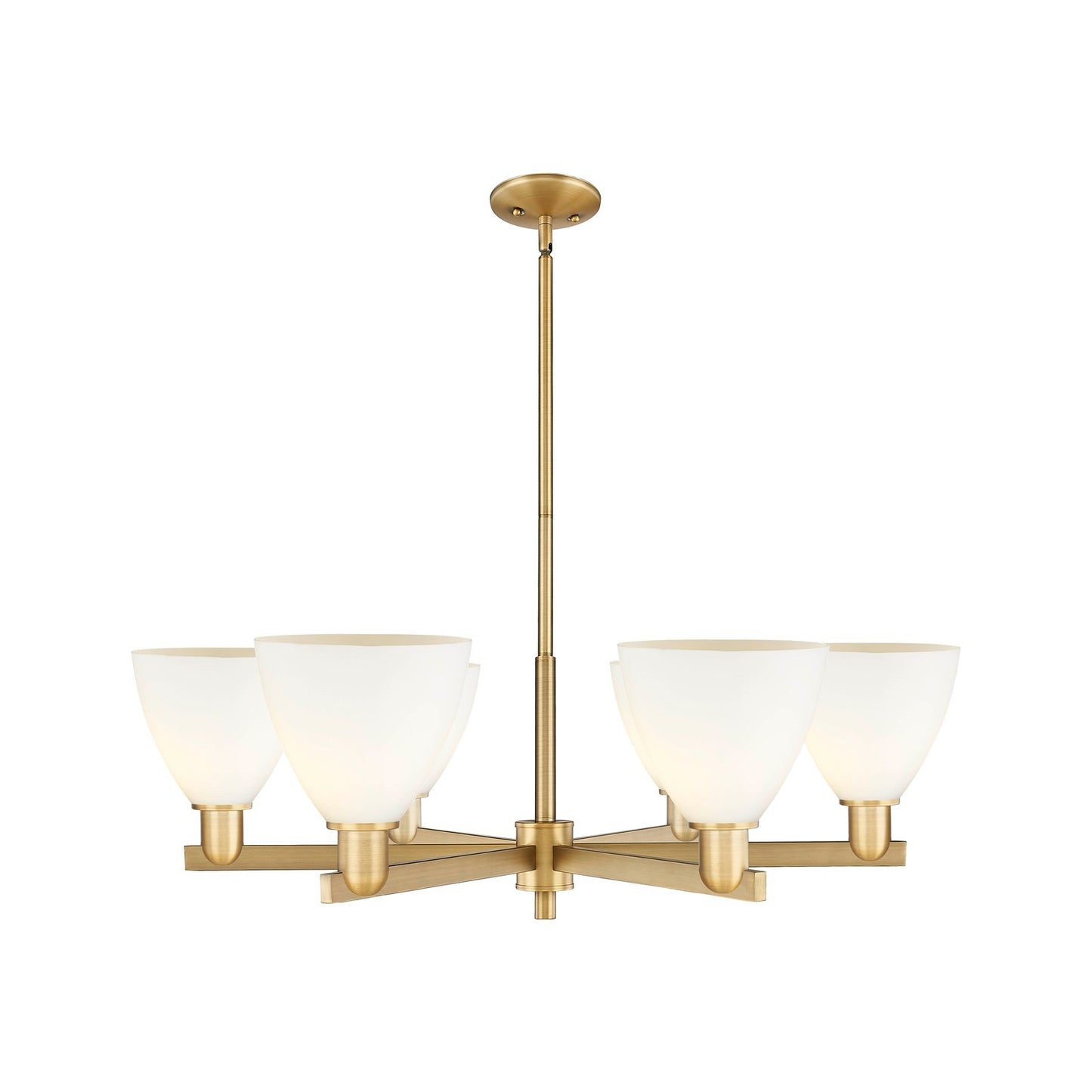 Innovations Bristol 37in 6-Light Chandelier | Industrial Brushed Brass Steel and Matte White Glass | Kitchen Island & Dining | Model 716-6CR-BB-GBD-751