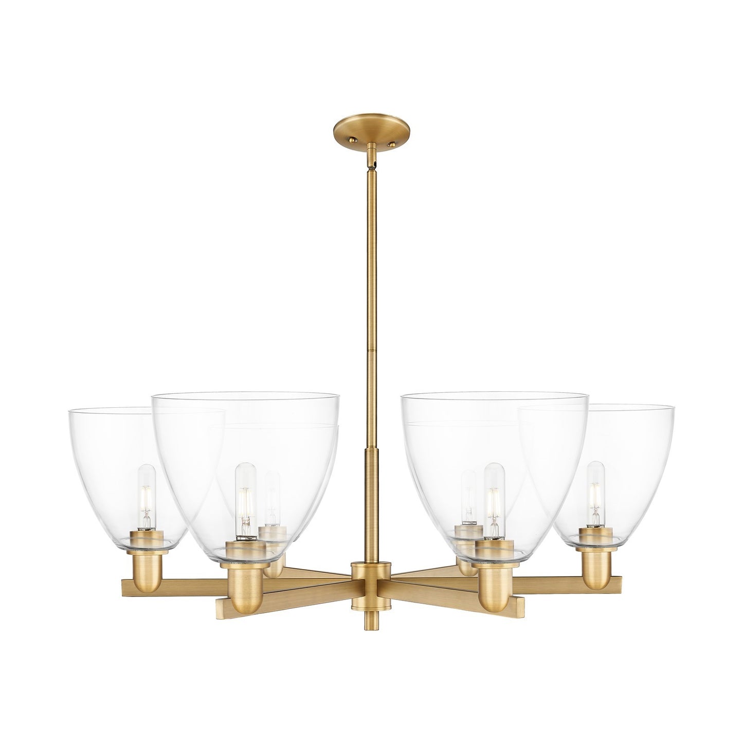 Innovations Bristol 39in 6-Light Chandelier | Industrial Brushed Brass Steel and Clear Glass | Dining Room & Living Room | Model 716-6CR-BB-GBD-92