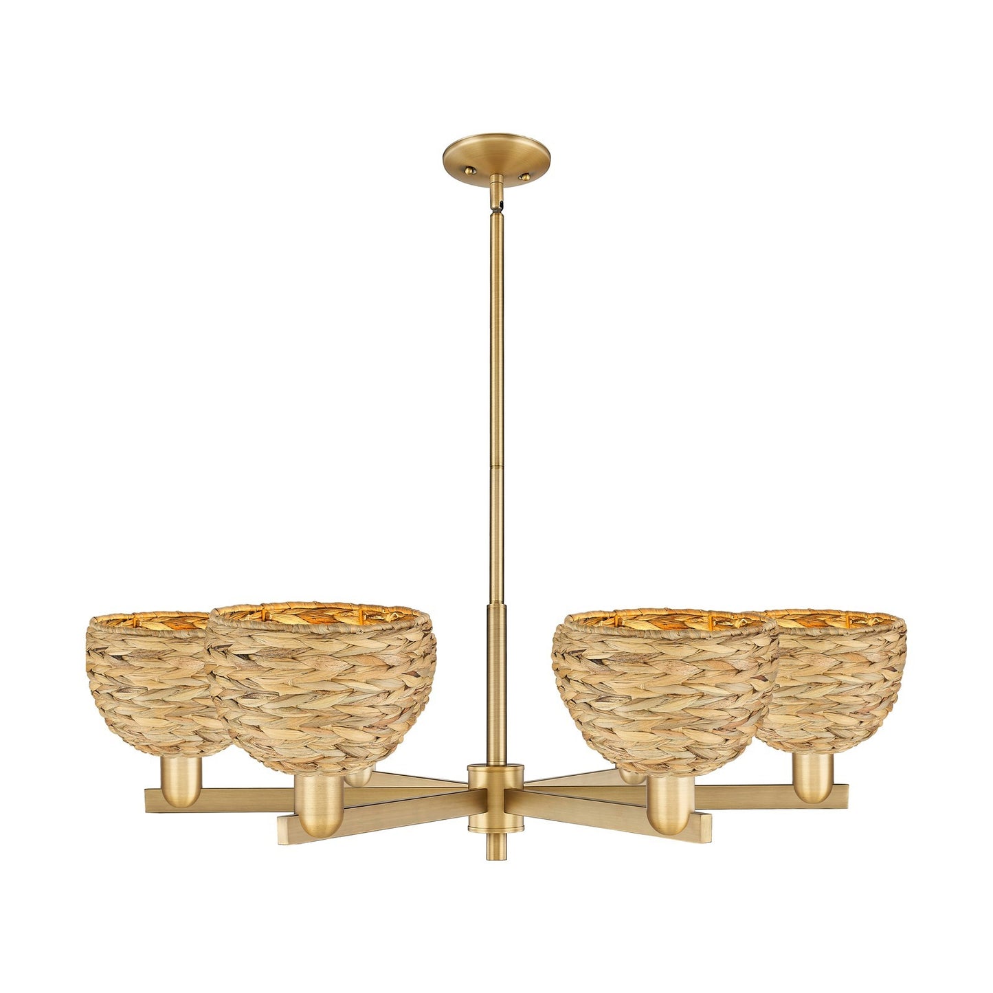 Innovations Woven Rattan 38in 6-Light Chandelier | Industrial Brushed Brass and Natural Fiber Dome Shade | Dining Room & | Model 716-6CR-BB-RBD-8-NAT