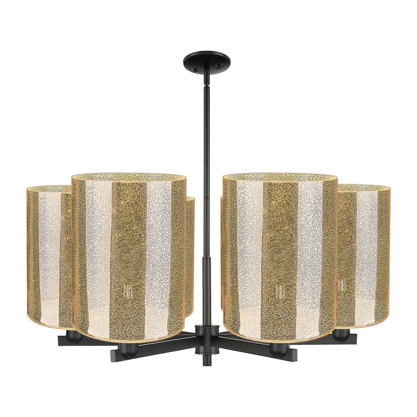 Innovations Cobbleskill 39in 6-Light Chandelier | Industrial Matte Black Steel and Mercury Glass Drum Shade | Dining Room & | Model 716-6CR-BK-G116-L