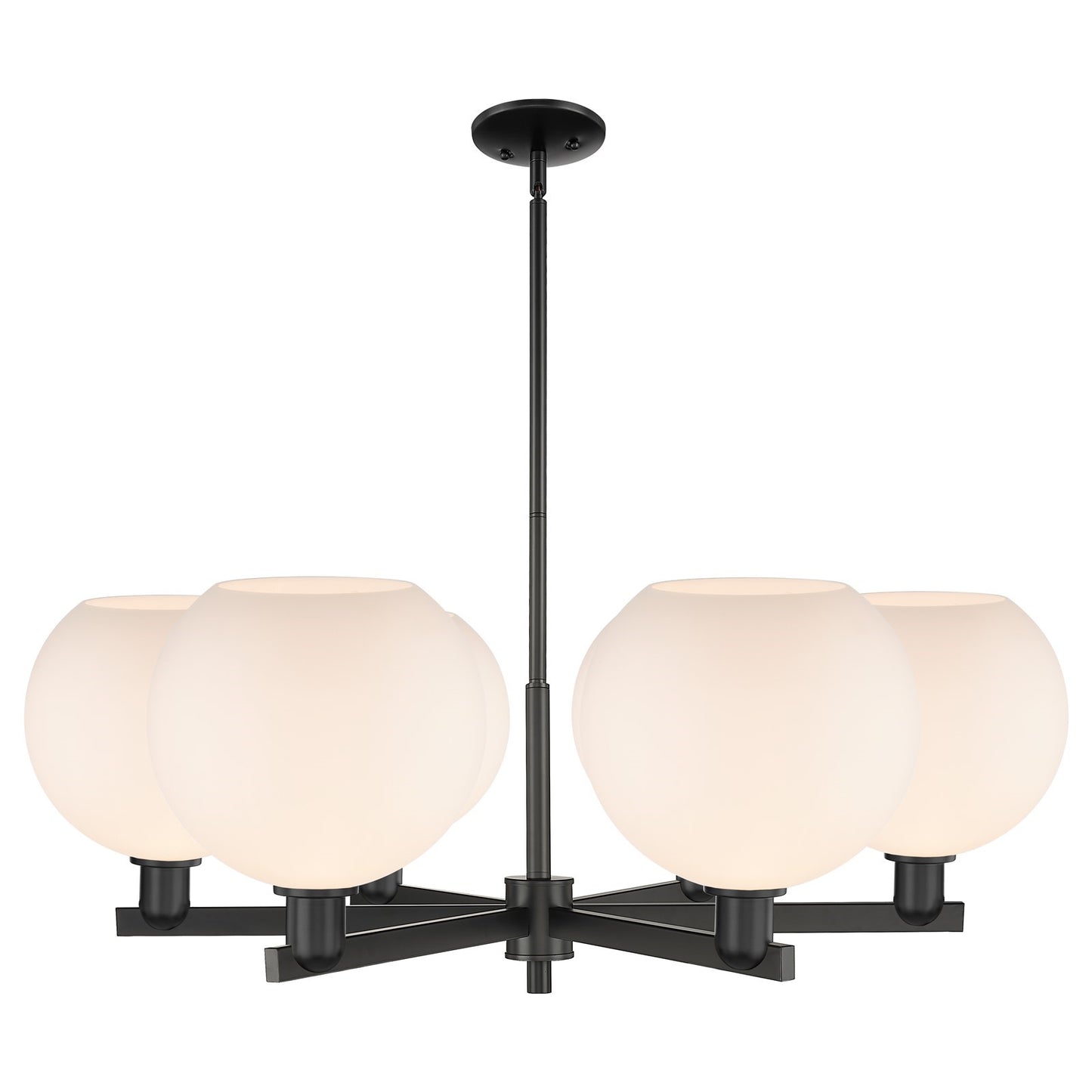 Innovations Athens 40in 6-Light Chandelier | Industrial Matte Black Steel and Matte White Glass | Kitchen Island & Dining Room | Model 716-6CR-BK-G121-10