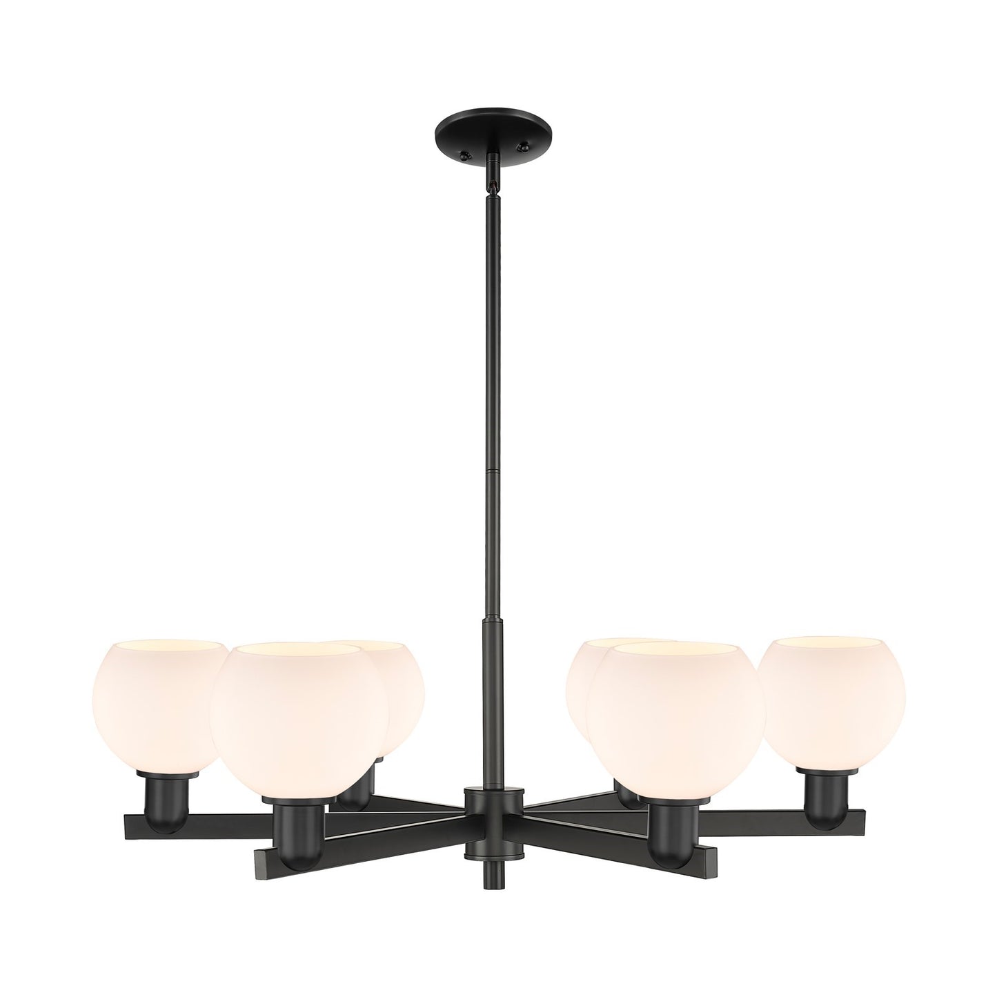 Innovations Athens 36in 6-Light Chandelier | Industrial Matte Black Steel and Matte White Glass | Dining Room & Kitchen Island | Model 716-6CR-BK-G121-6