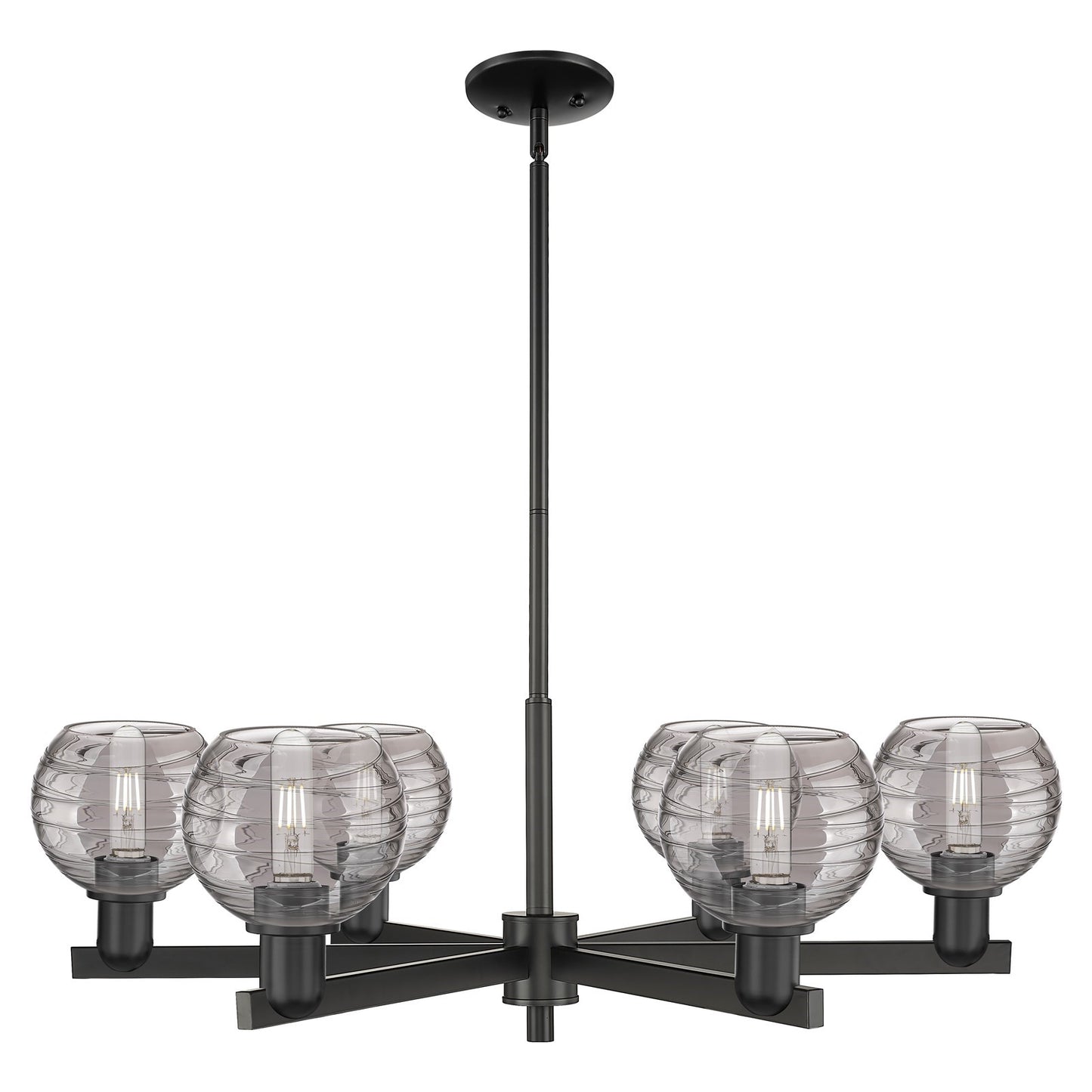 Innovations Athens Deco Swirl 35.625in 6-Light Chandelier | Industrial Matte Black Steel and Light Smoke Glass | Dining Room | Model 716-6CR-BK-G1213-6SM