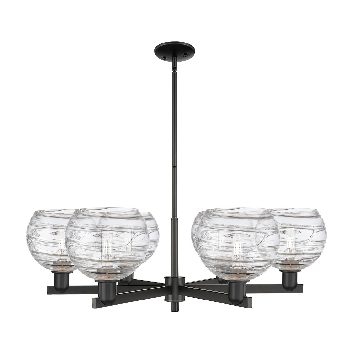 Innovations Athens Deco Swirl 38in 6-Light Chandelier | Industrial Matte Black Steel and Clear Glass | Kitchen Island & | Model 716-6CR-BK-G1213-8CL