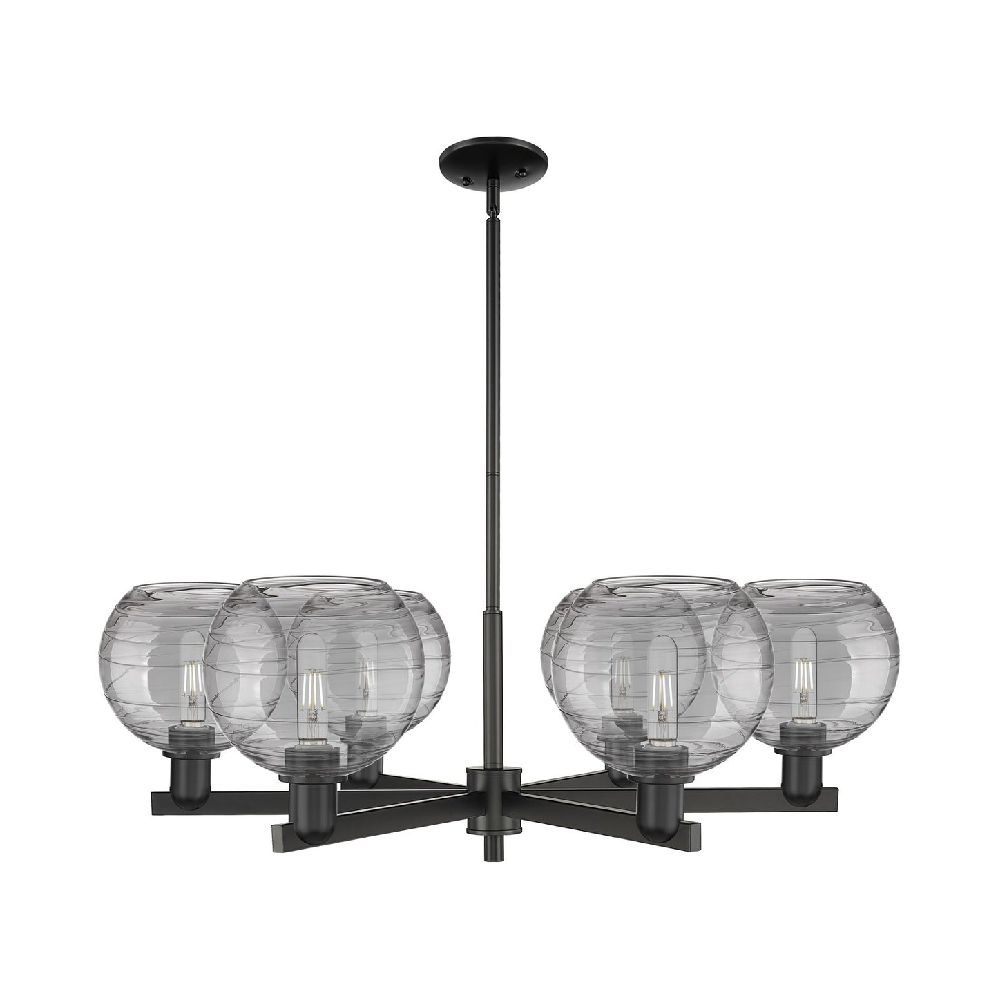 Innovations Athens Deco Swirl 38in 6-Light Chandelier | Industrial Matte Black Steel and Light Smoke Glass | Dining Room & | Model 716-6CR-BK-G1213-8SM