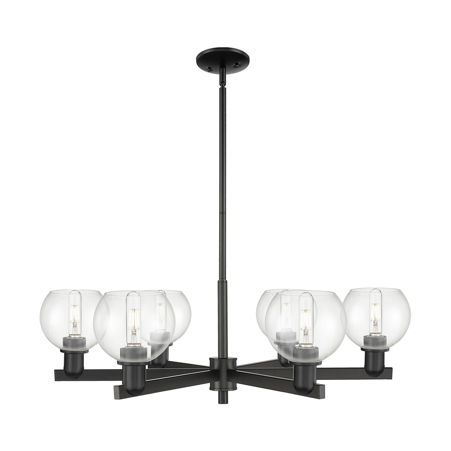 Innovations Athens 36in 6-Light Chandelier | Industrial Matte Black Steel and Clear Glass | Dining Room & Living Room | Model 716-6CR-BK-G122-6