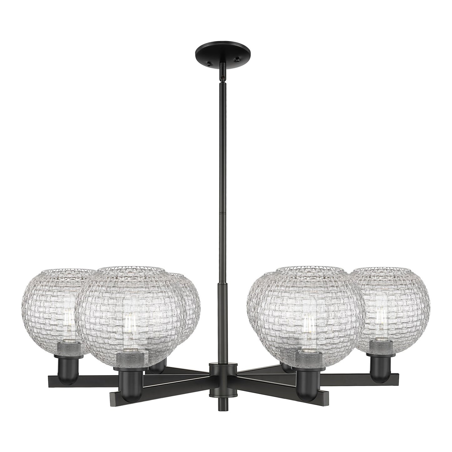Innovations Athens 38in 6-Light Chandelier | Industrial Matte Black Steel and Clear Basket Weave Glass | Dining Room & Living | Model 716-6CR-BK-G122C-8CL
