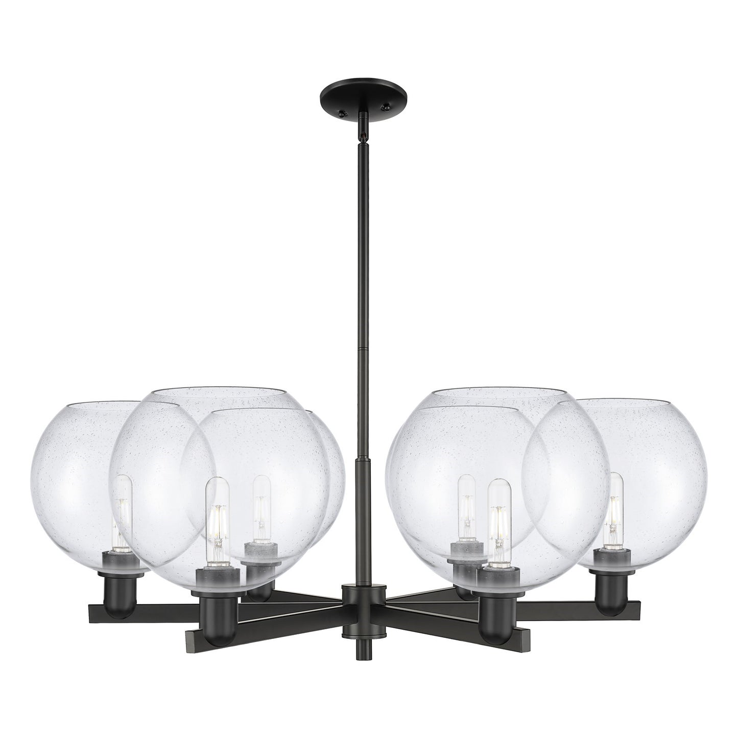 Innovations Athens 40in 6-Light Chandelier | Industrial Matte Black Steel and Seedy Glass | Dining Room & Living Room | Model 716-6CR-BK-G124-10
