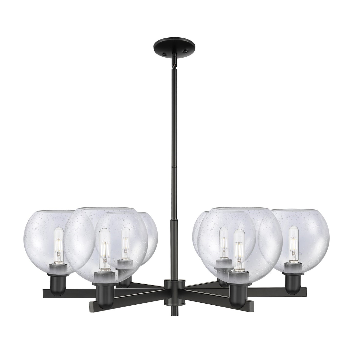 Innovations Athens 38in 6-Light Chandelier | Industrial Matte Black Steel and Seedy Glass | Dining Room & Living Room | Model 716-6CR-BK-G124-8