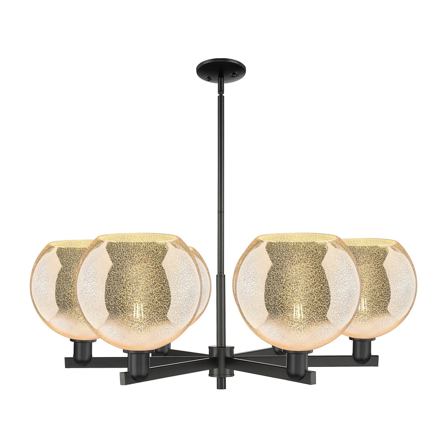 Innovations Athens 40in 6-Light Chandelier | Industrial Matte Black Steel and Mercury Glass | Dining Room & Living Room | Model 716-6CR-BK-G128-10