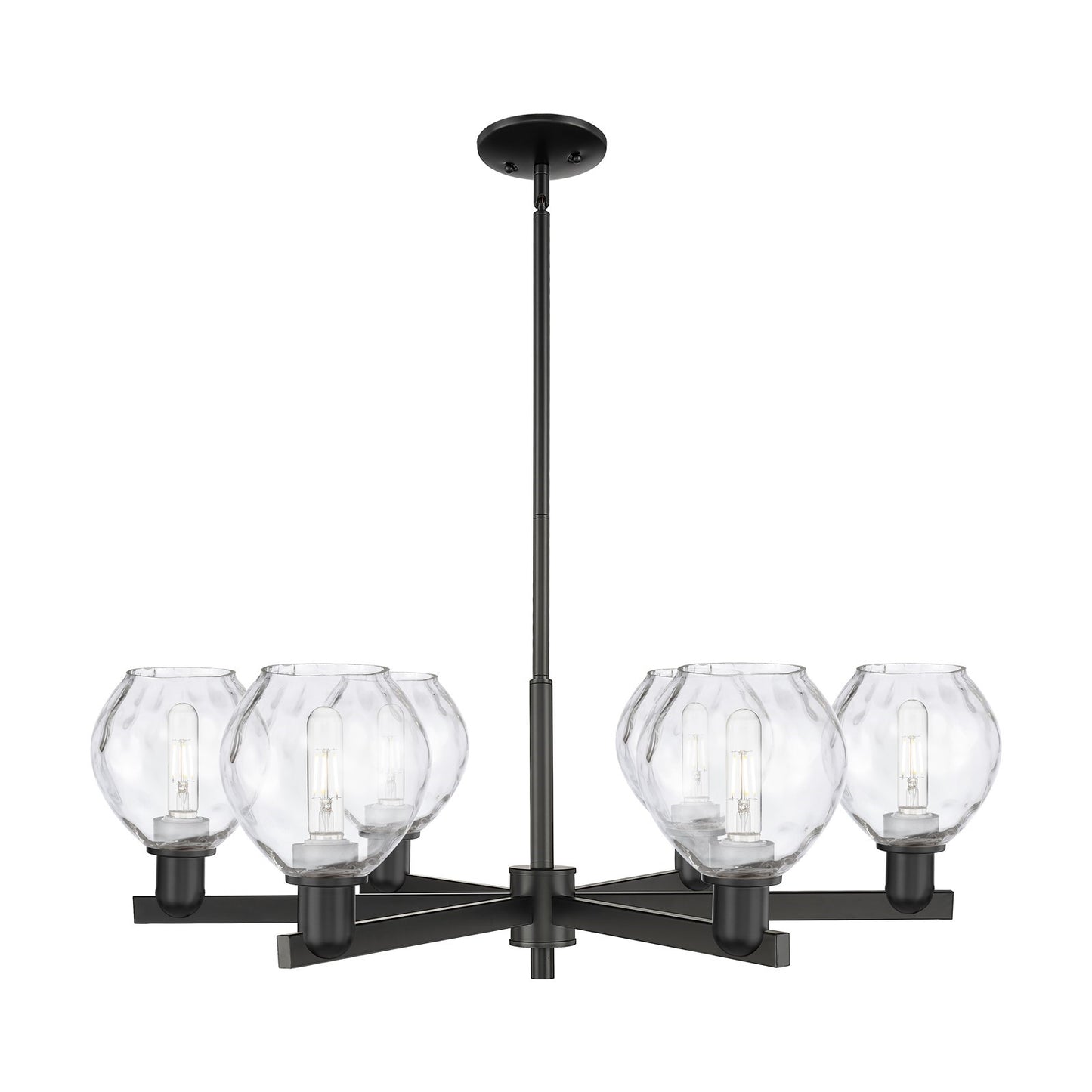 Innovations Waverly 36in 6-Light Chandelier | Industrial Matte Black Steel and Clear Glass | Dining Room & Living Room | Model 716-6CR-BK-G362