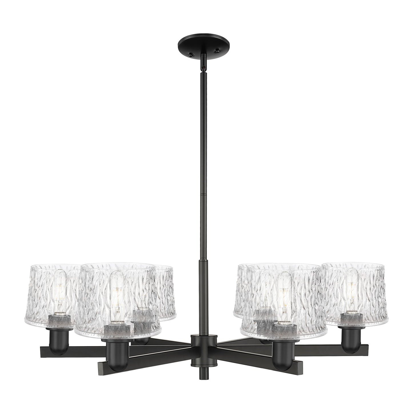Innovations Niagara 36in 6-Light Chandelier | Industrial Matte Black Steel and Clear Glass | Dining Room & Living Room | Model 716-6CR-BK-G402