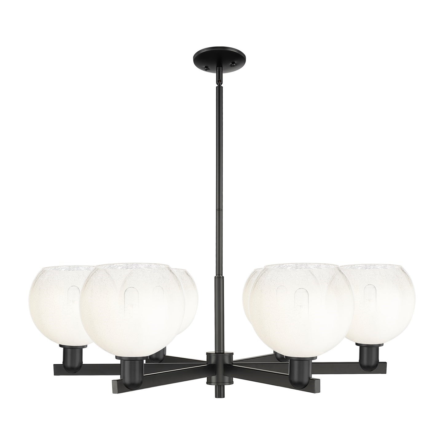 Innovations Brookhaven Globe 38in 6-Light Chandelier | Industrial Matte Black Steel and Opal Glass | Dining Room & Living Room | Model 716-6CR-BK-G483-8OP