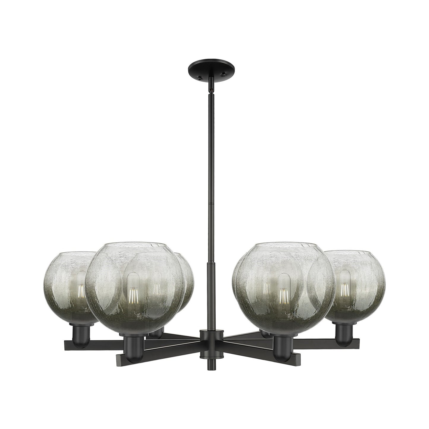 Innovations Brookhaven Globe 38in 6-Light Chandelier | Industrial Matte Black Steel and Slate Glass | Dining Room & Living | Model 716-6CR-BK-G483-8SL