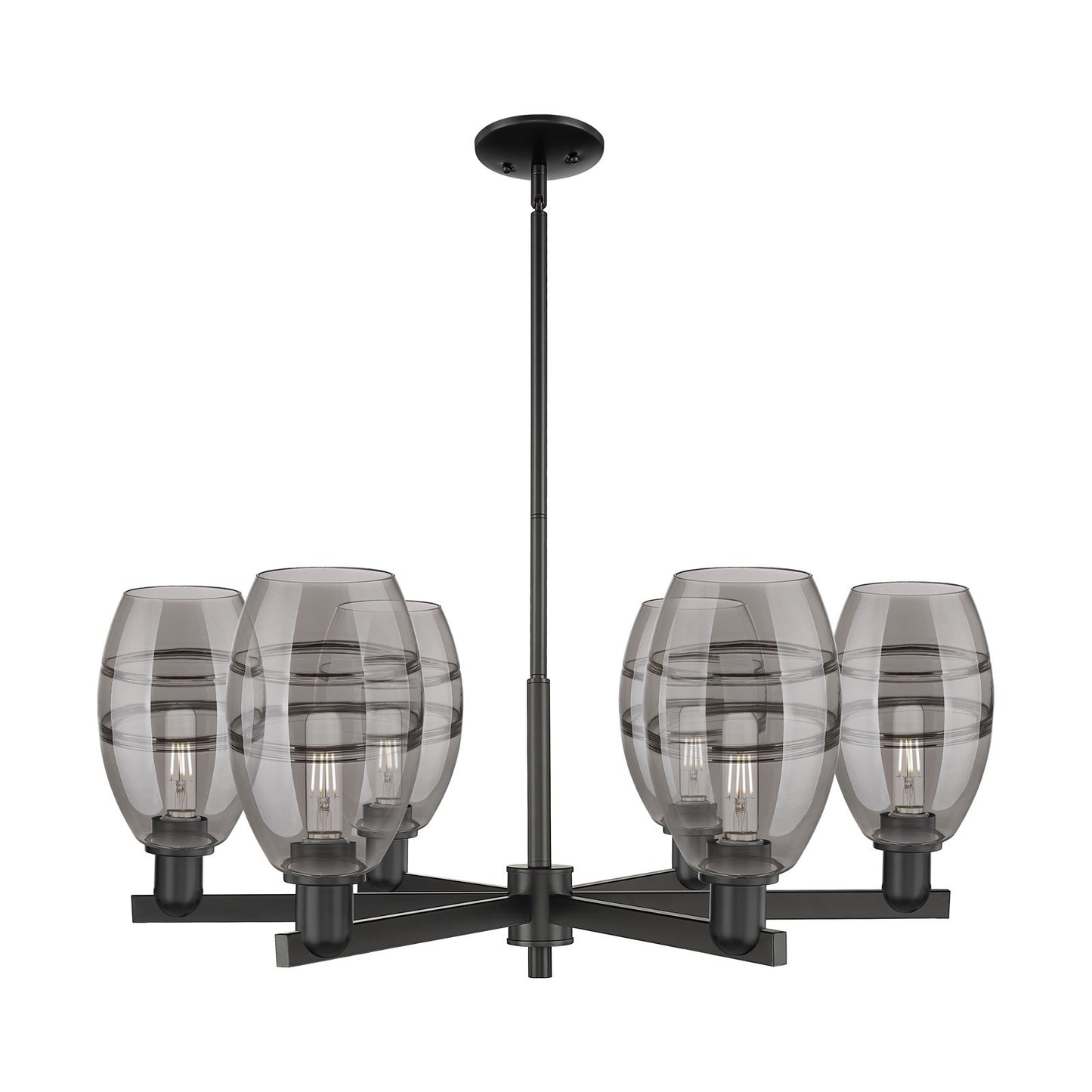 Innovations Vaz 36in 6-Light Chandelier | Industrial Matte Black Steel and Light Smoke Glass | Kitchen Island & Dining Room | Model 716-6CR-BK-G557-6SM