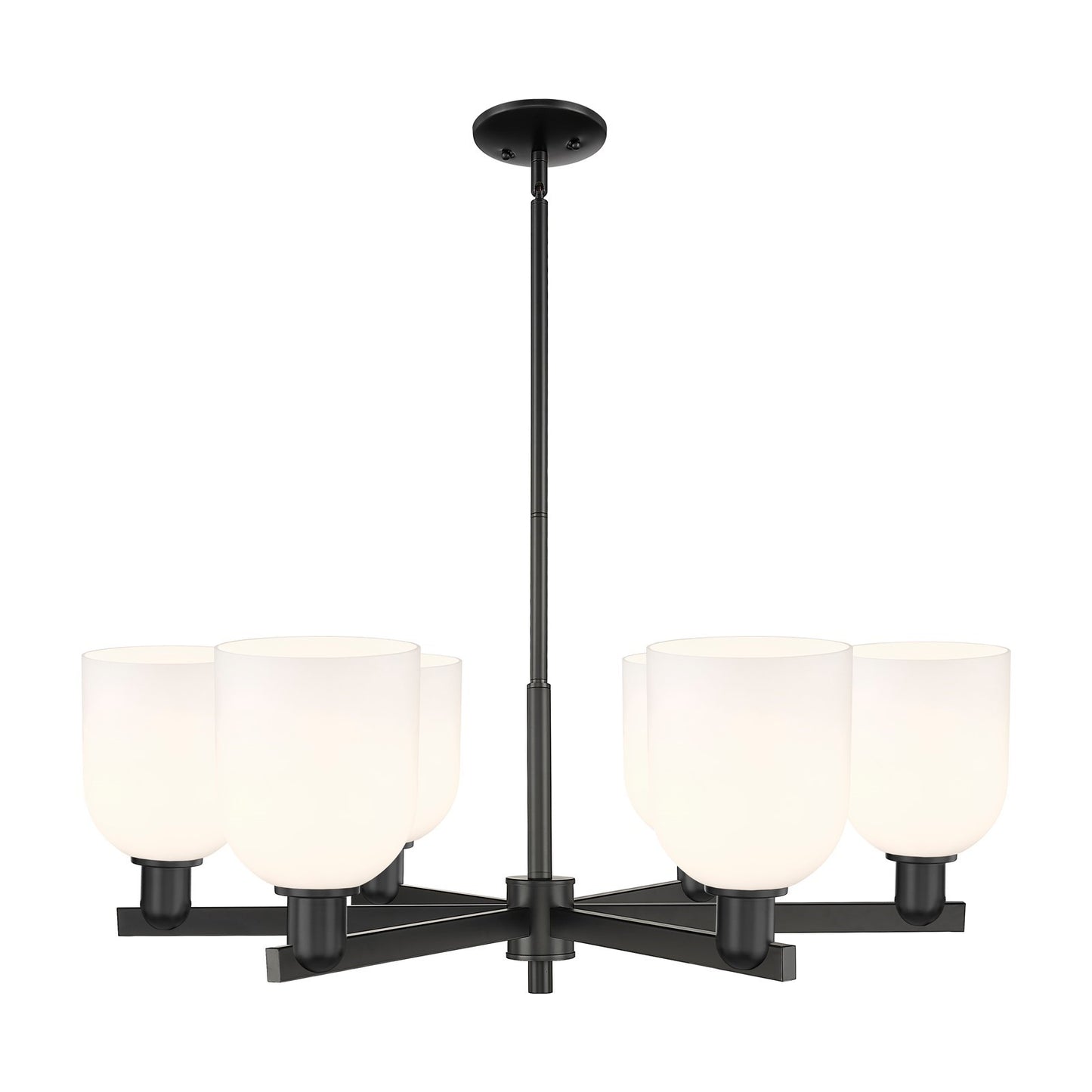 Innovations Bella 35in 6-Light Chandelier | Industrial Matte Black and White Glass | Kitchen Island & Dining Room | Model 716-6CR-BK-G558-6GWH