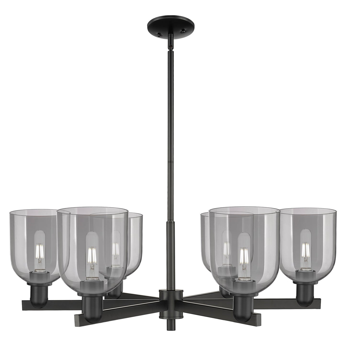 Innovations Bella 35in 6-Light Chandelier | Industrial Matte Black Steel and Light Smoke Glass | Dining Room & Living Room | Model 716-6CR-BK-G558-6SM