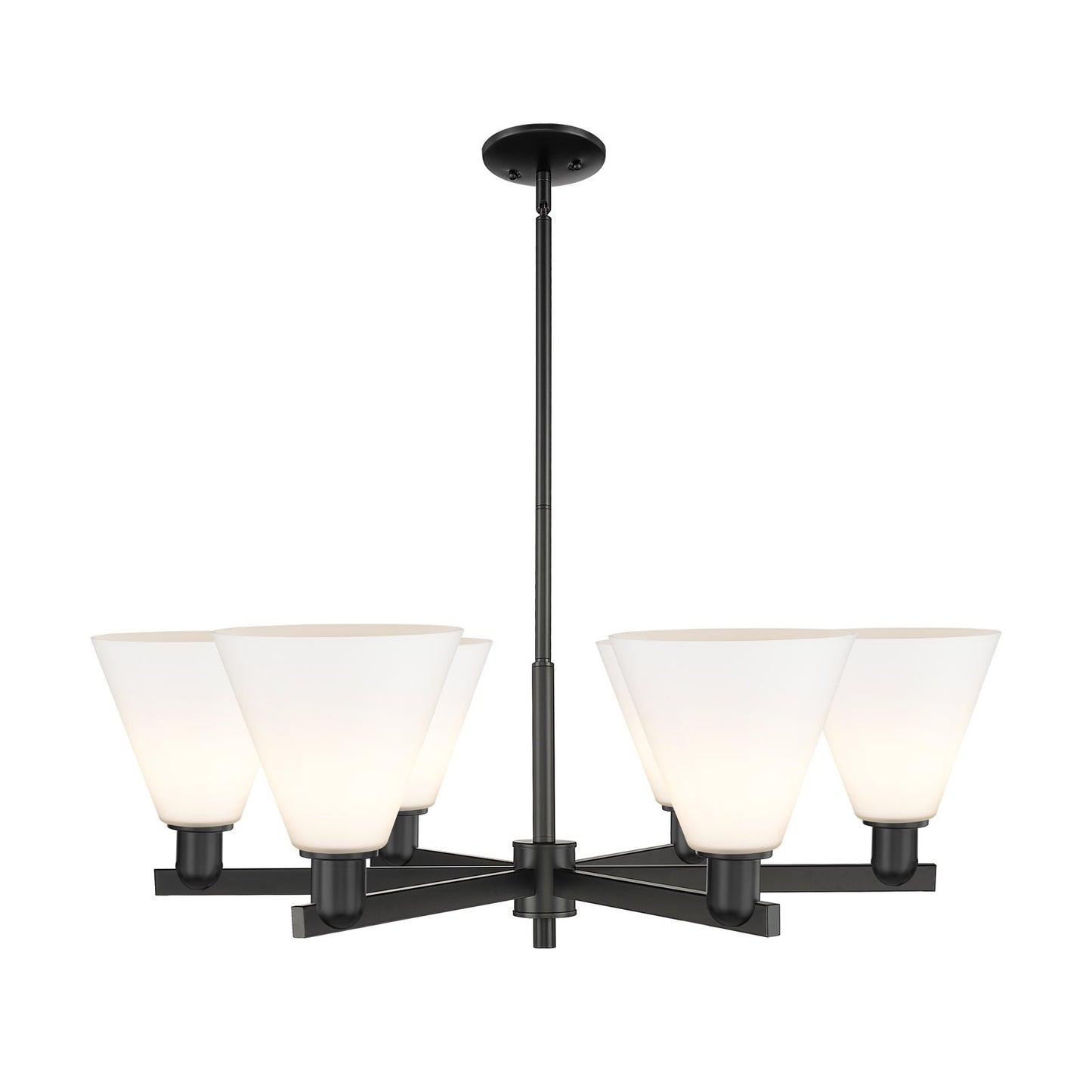 Innovations Berkshire Glass 38in 6-Light Chandelier | Industrial Matte Black Steel and Matte White Glass | Damp Rated Dining | Model 716-6CR-BK-GBC-81