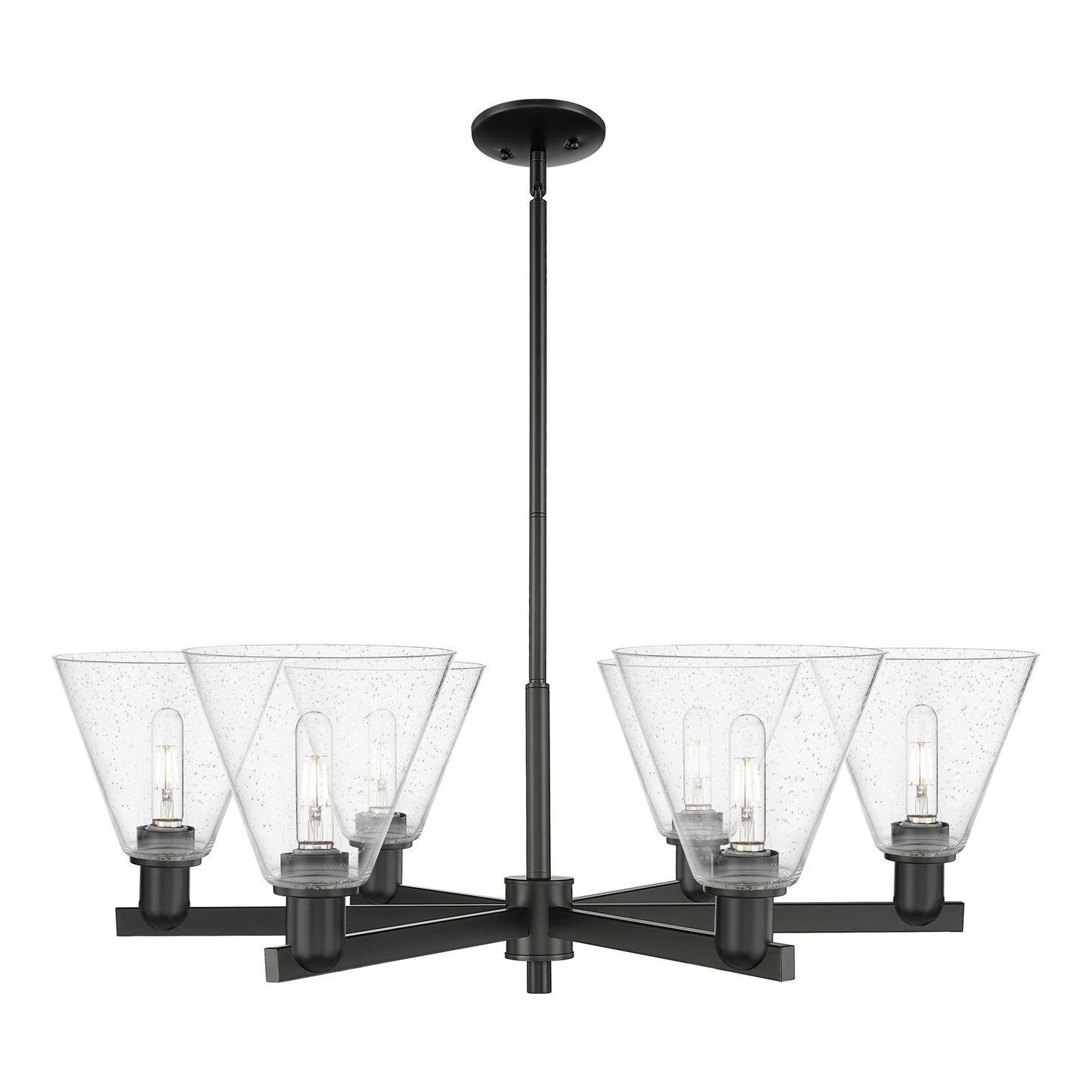 Innovations Berkshire Glass 38in 6-Light Chandelier | Industrial Matte Black Steel and Seedy Glass | Kitchen & Dining Room | Model 716-6CR-BK-GBC-84