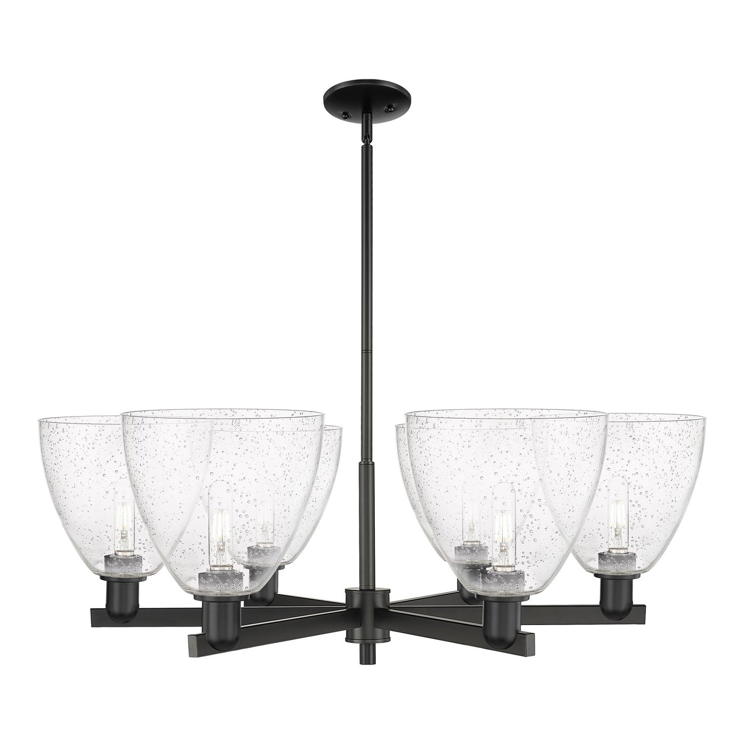 Innovations Bristol 39in 6-Light Chandelier | Industrial Matte Black Steel and Seedy Glass | Dining Room & Living Room | Model 716-6CR-BK-GBD-94
