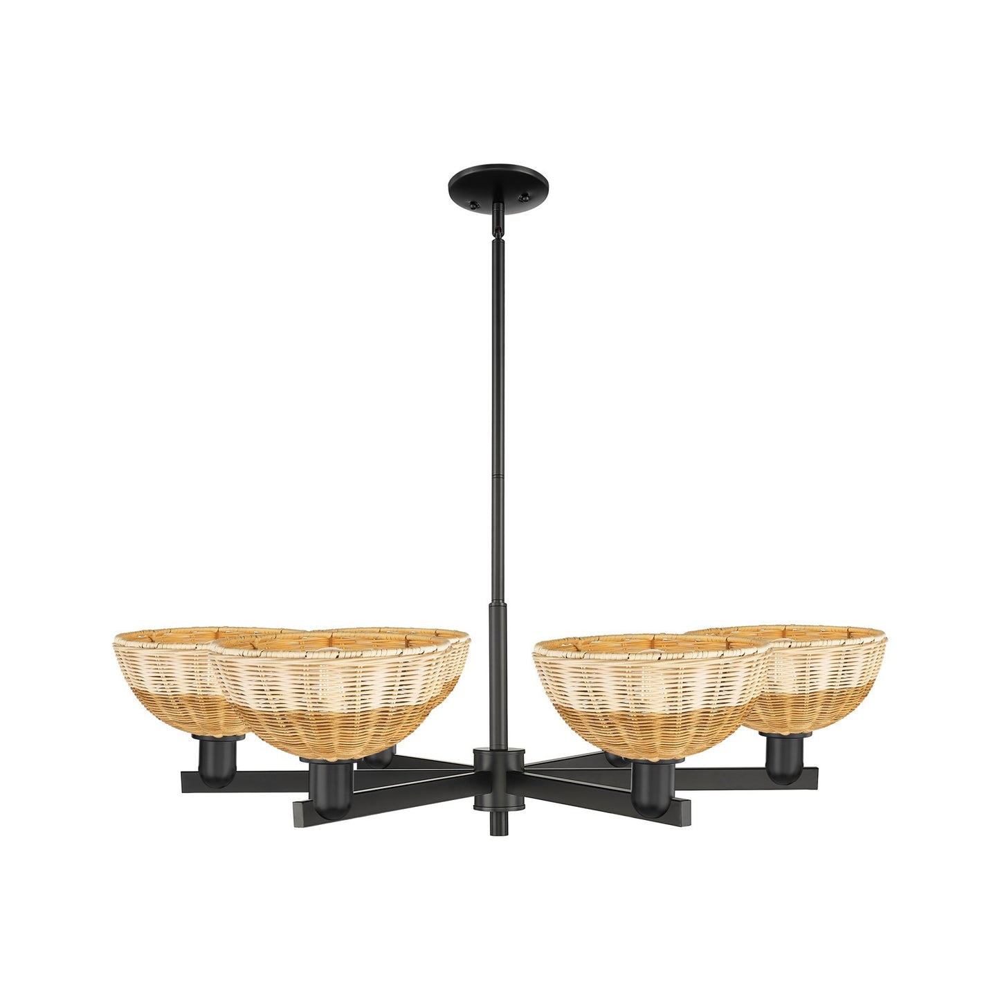 Innovations Bristol Natural II 39in 6-Light Chandelier | Industrial Matte Black Steel and Natural Fiber | Dining Room & | Model 716-6CR-BK-NBD2-9-NAT