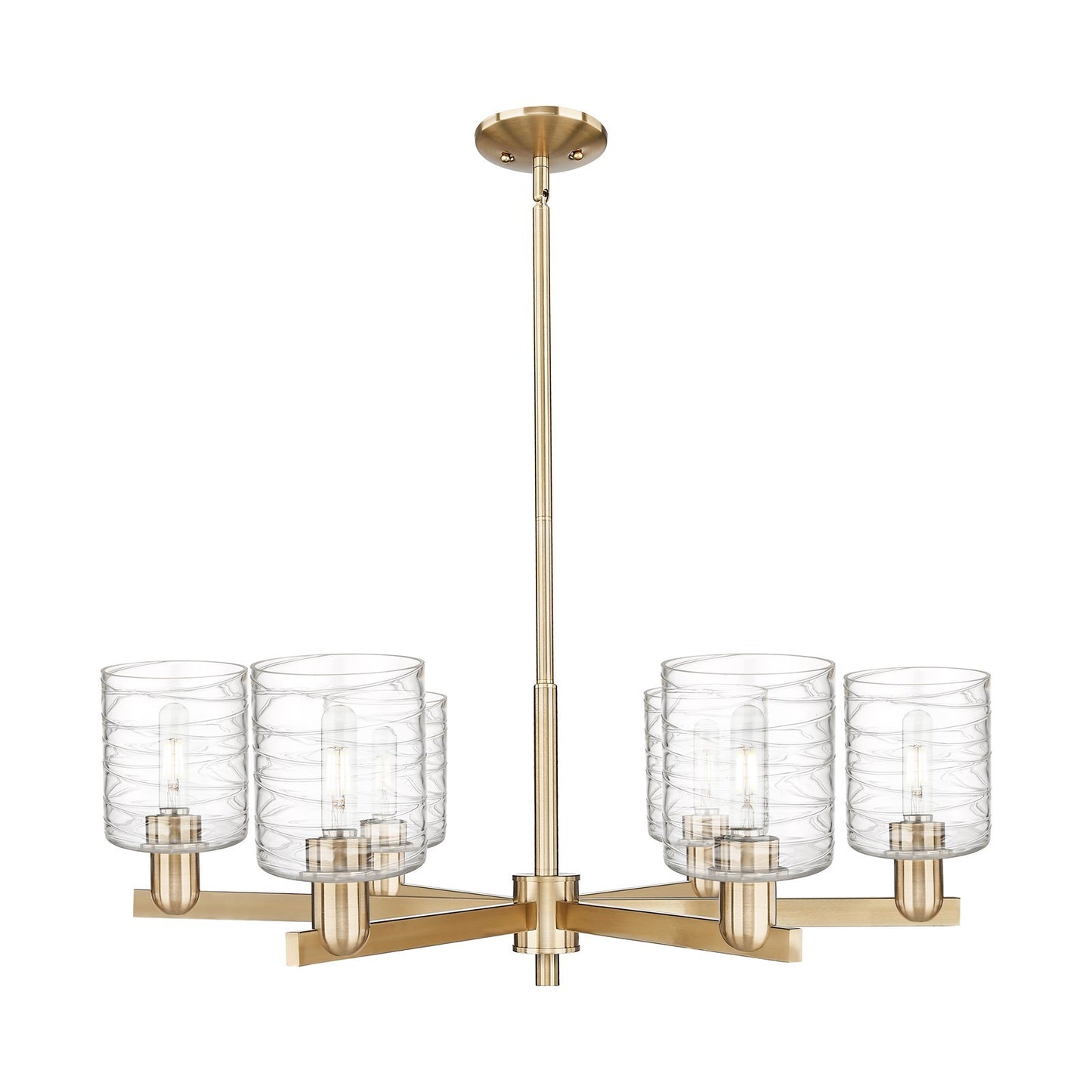 Innovations Cobbleskill 35in 6-Light Chandelier | Industrial Champagne Bronze Steel and Deco Swirl Clear Glass | Dining Room & | Model 716-6CR-CB-G1113