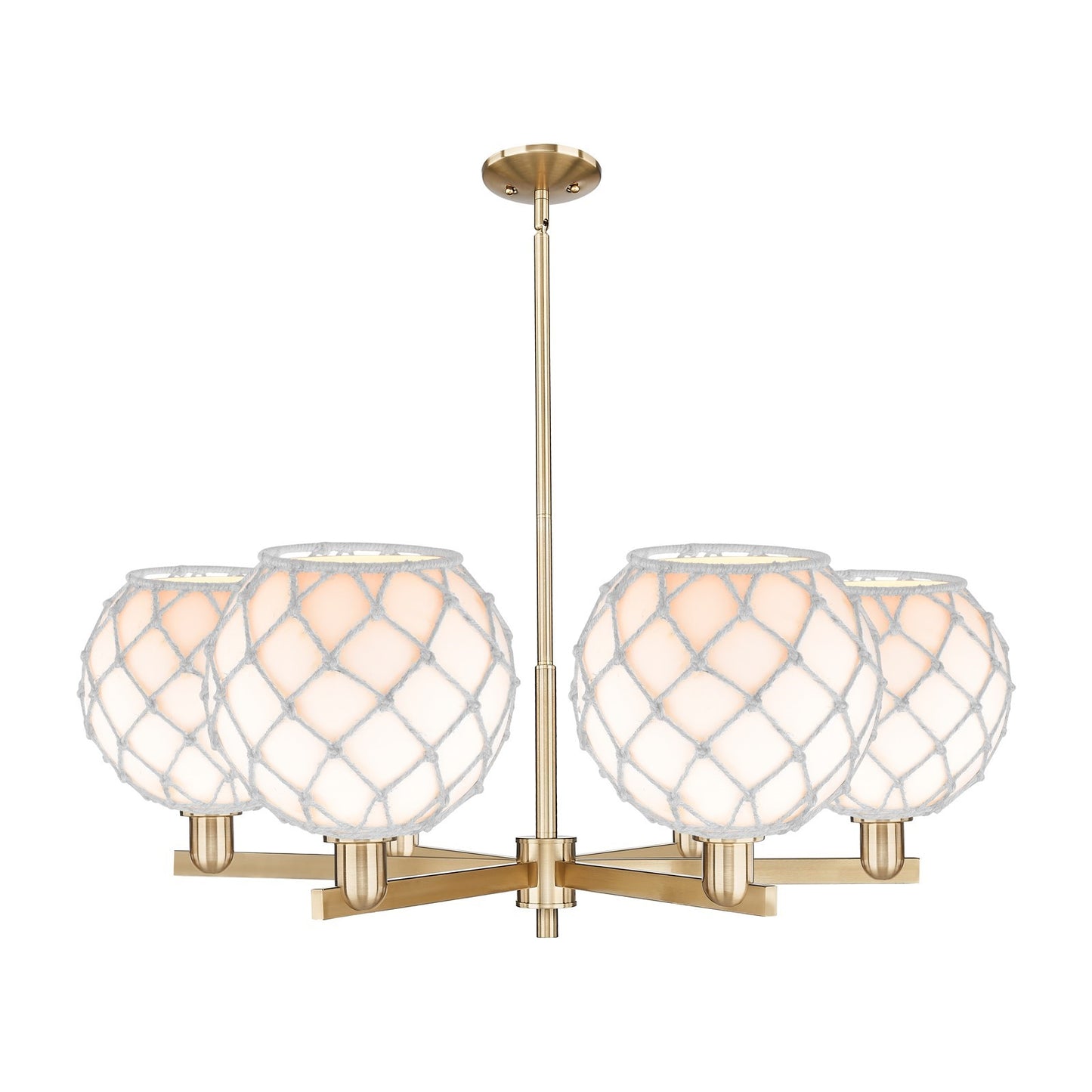 Innovations Farmhouse Rope 40in 6-Light Chandelier | Industrial Champagne Bronze Steel and White Glass with Rope | Dining | Model 716-6CR-CB-G121-10RW