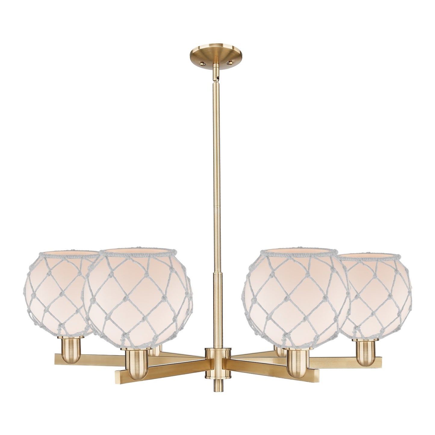 Innovations Farmhouse Rope 38in 6-Light Chandelier | Industrial Champagne Bronze Steel and White Frosted Glass with Rope | Model 716-6CR-CB-G121-8RW