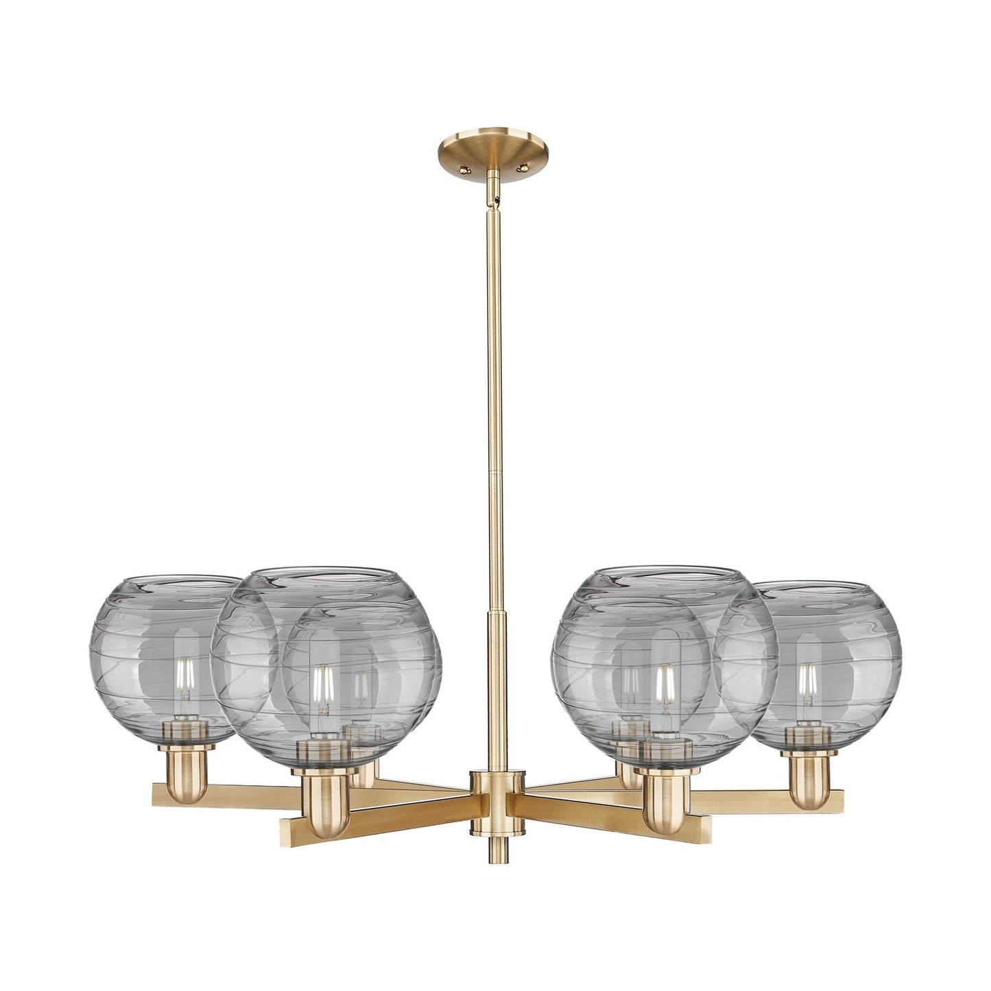 Innovations Athens Deco Swirl 38in 6-Light Chandelier | Industrial Champagne Bronze and Light Smoke Glass | Dining Room & | Model 716-6CR-CB-G1213-8SM