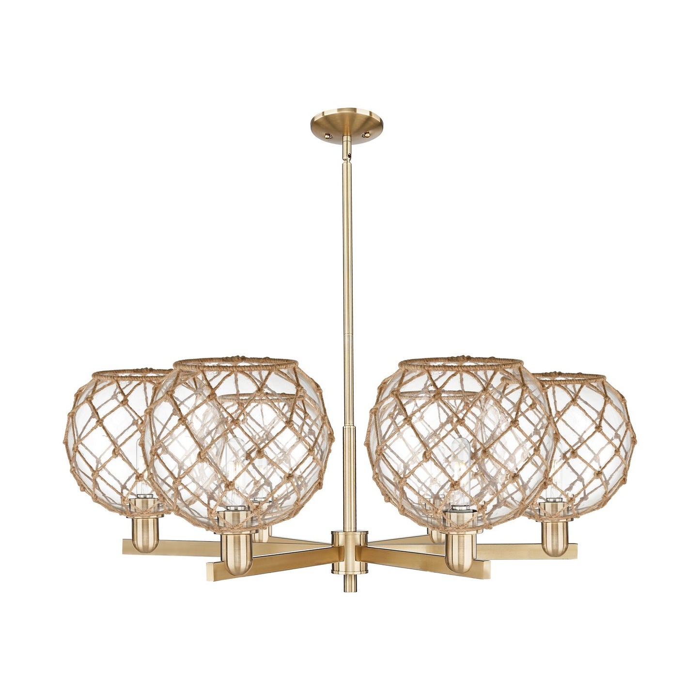 Innovations Farmhouse Rope 40in 6-Light Chandelier | Industrial Champagne Bronze Steel and Clear Glass with Brown Rope | Model 716-6CR-CB-G122-10RB