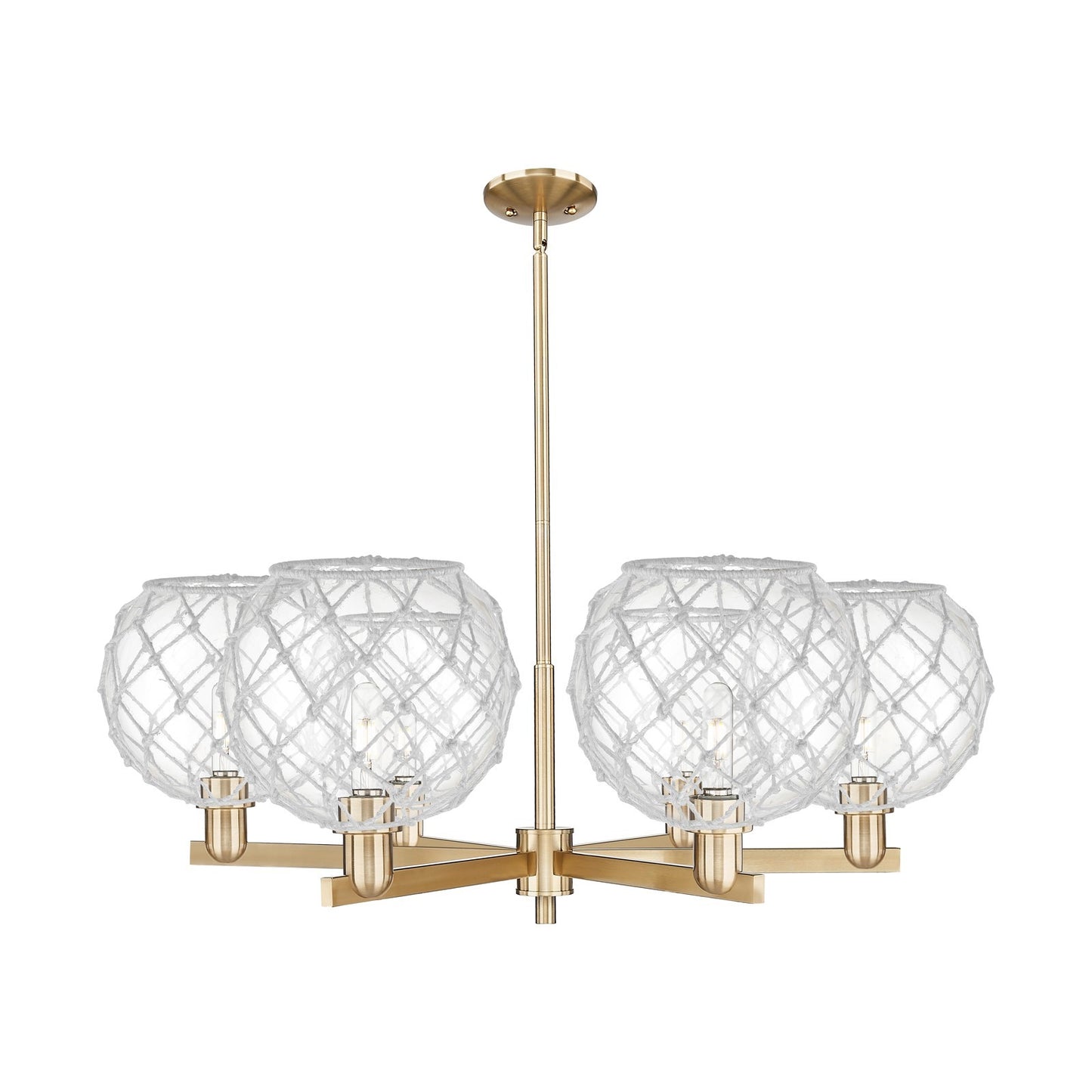 Innovations Farmhouse Rope 40in 6-Light Chandelier | Industrial Champagne Bronze Steel and Clear Glass with White Rope | Model 716-6CR-CB-G122-10RW