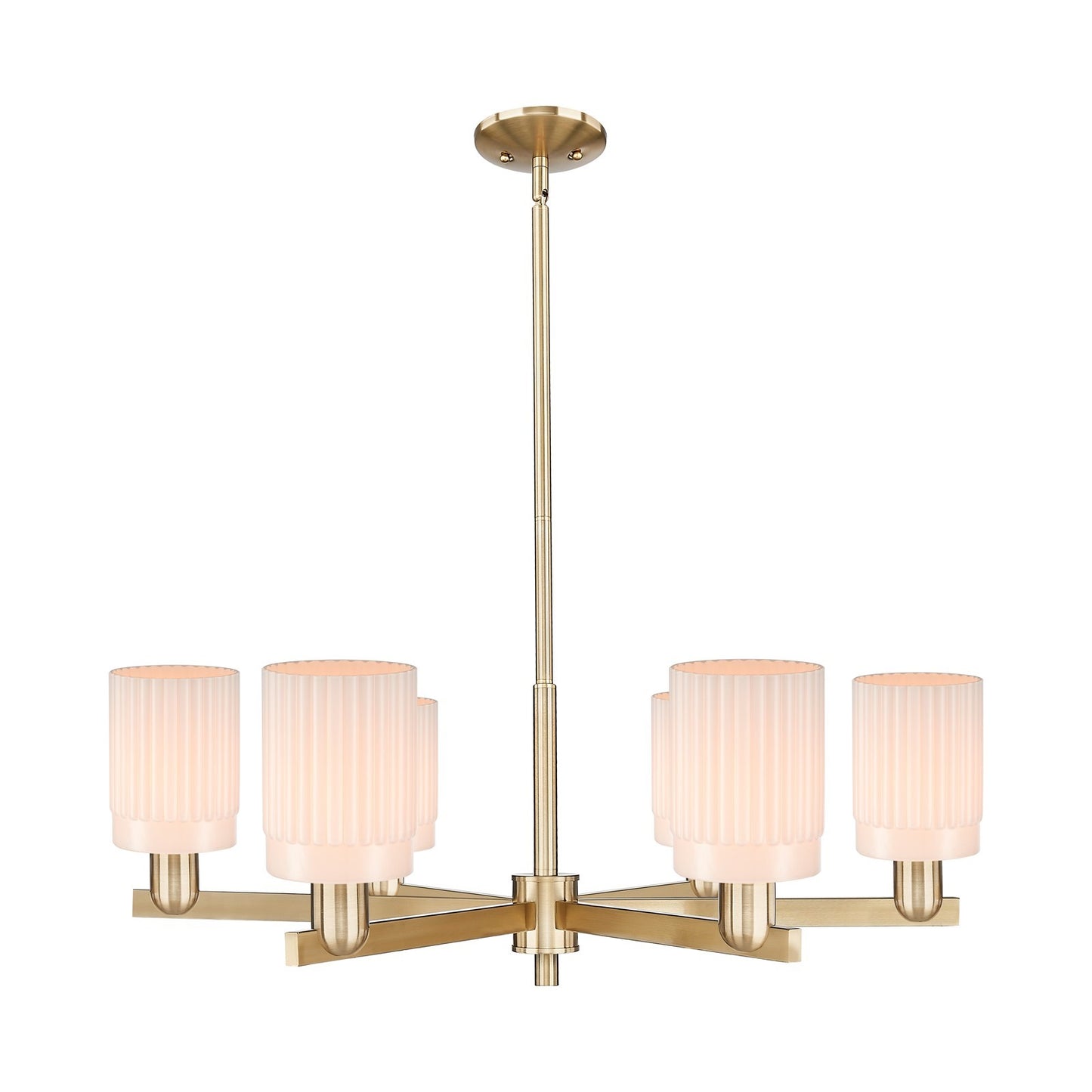 Innovations Hadley 34in 6-Light Chandelier | Industrial Champagne Bronze Steel and Matte White Ribbed Glass | Dining Room & Living | Model 716-6CR-CB-G341