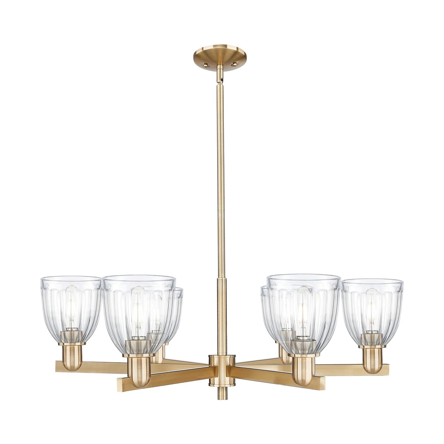 Innovations Brookfield 36in 6-Light Chandelier | Industrial Champagne Bronze Steel and Clear Ribbed Glass | Dining Room & Living | Model 716-6CR-CB-G442