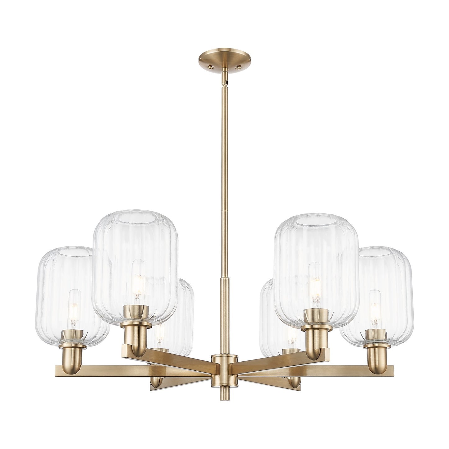 Innovations Preston Cylinder 36.5in 6-Light Chandelier | Industrial Champagne Bronze Steel and Clear Glass | Dining Room & | Model 716-6CR-CB-G460-7CL