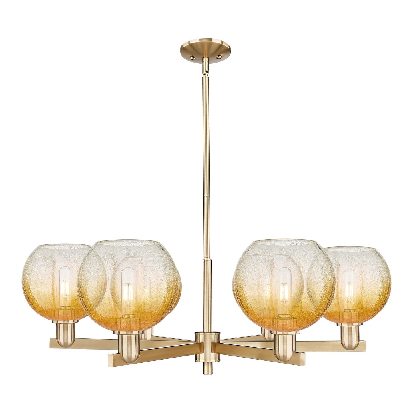 Innovations Brookhaven Globe 37.75in 6-Light Chandelier | Industrial Champagne Bronze Steel and Amber Glass | Dining Room & | Model 716-6CR-CB-G483-8AM