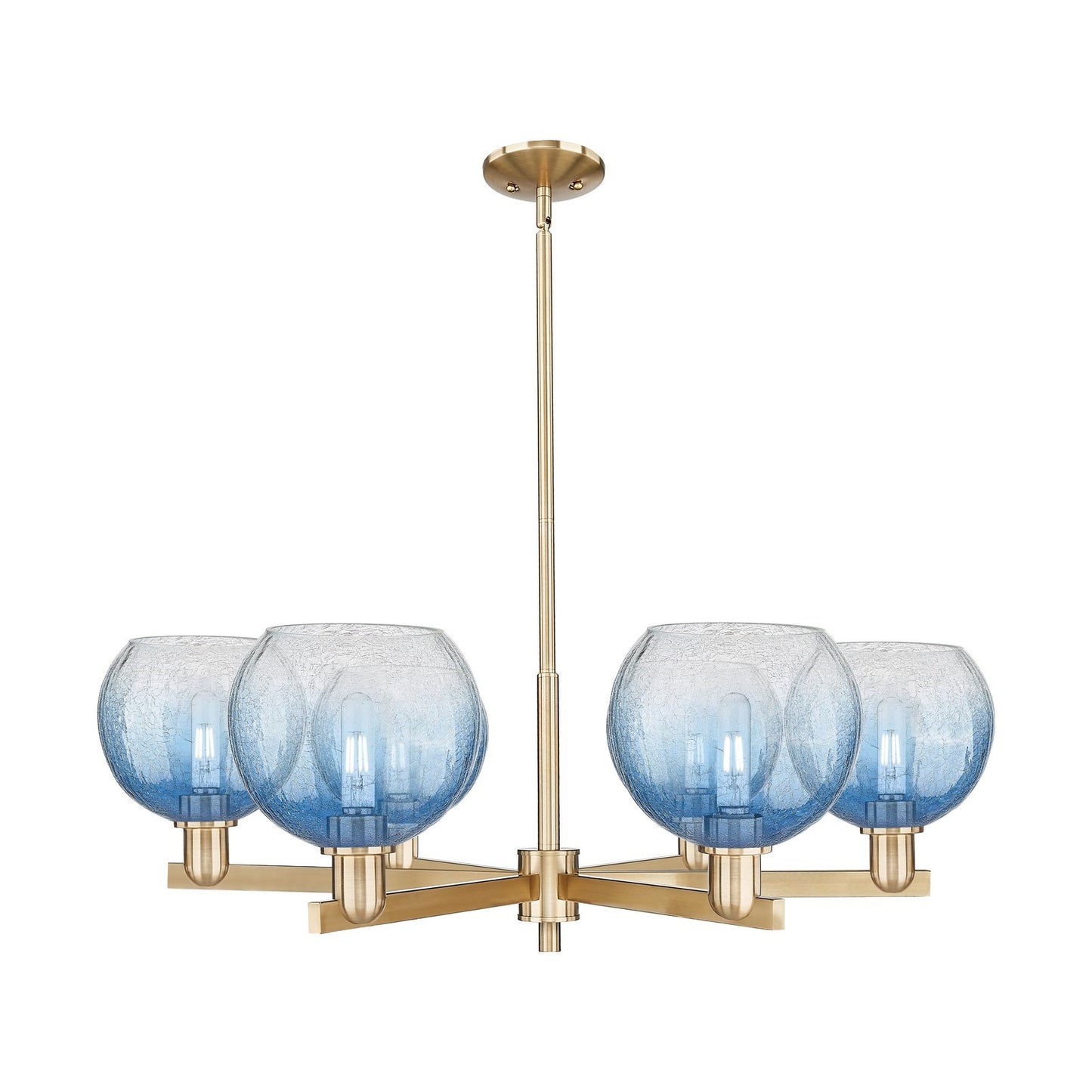 Innovations Brookhaven Globe 38in 6-Light Chandelier | Industrial Champagne Bronze Steel and Sapphire Blue Glass | Dining Room | Model 716-6CR-CB-G483-8SB