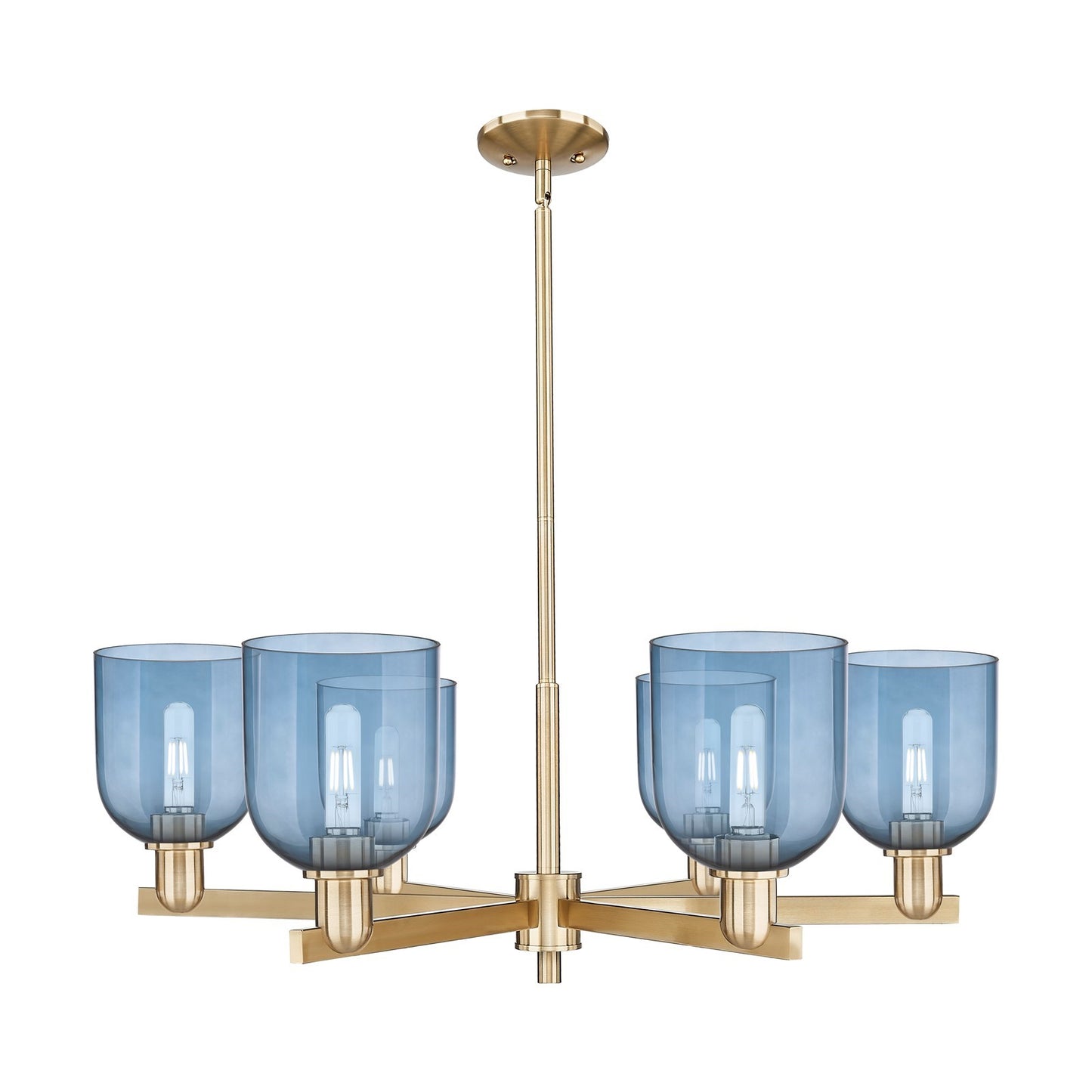 Innovations Bella 35in 6-Light Chandelier | Industrial Champagne Bronze Steel and Blue Glass | Living Room & Dining Room | Model 716-6CR-CB-G558-6BL