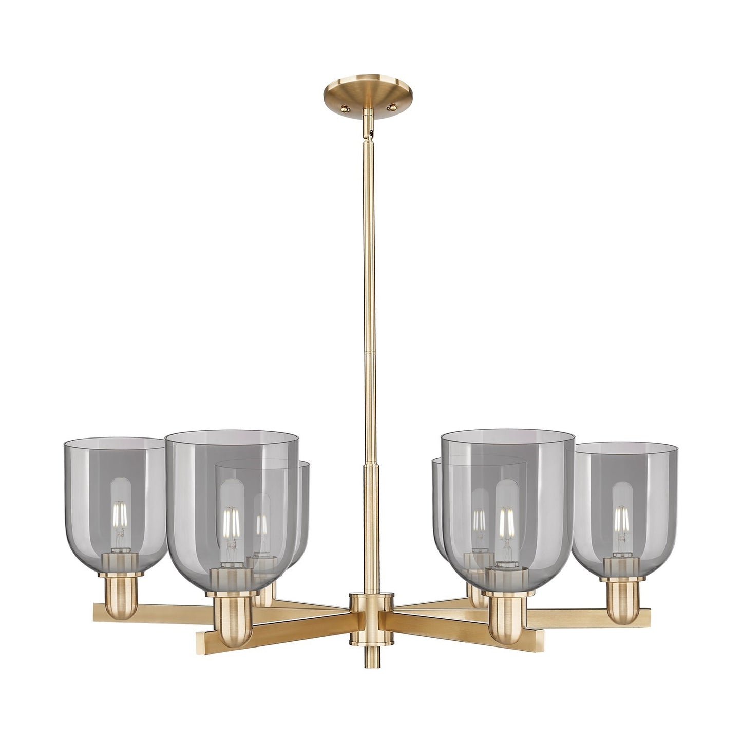 Innovations Bella 35in 6-Light Chandelier | Industrial Champagne Bronze Steel and Light Smoke Glass | Dining Room & Living | Model 716-6CR-CB-G558-6SM