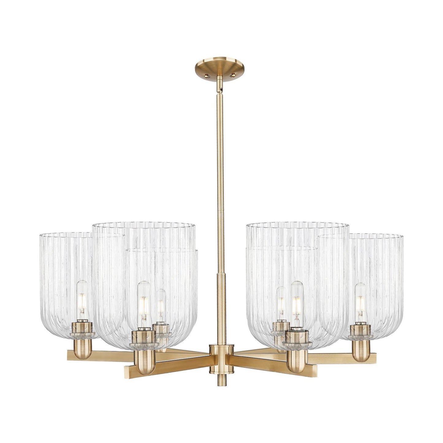 Innovations Bridal Veil 38in 6-Light Chandelier | Industrial Champagne Bronze Steel and Clear Ribbed Glass | Dining Room & | Model 716-6CR-CB-G559-8CL